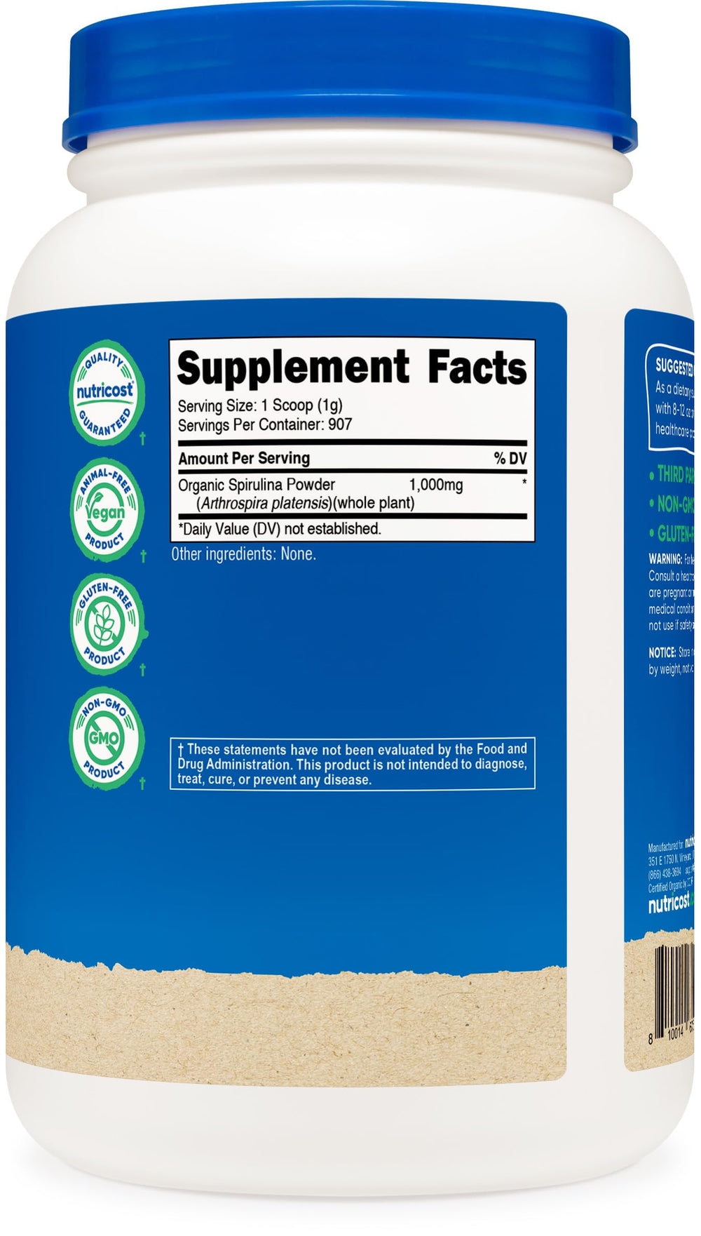 Nutricost spirulina powder dissolved in smoothie, vibrant color and texture.