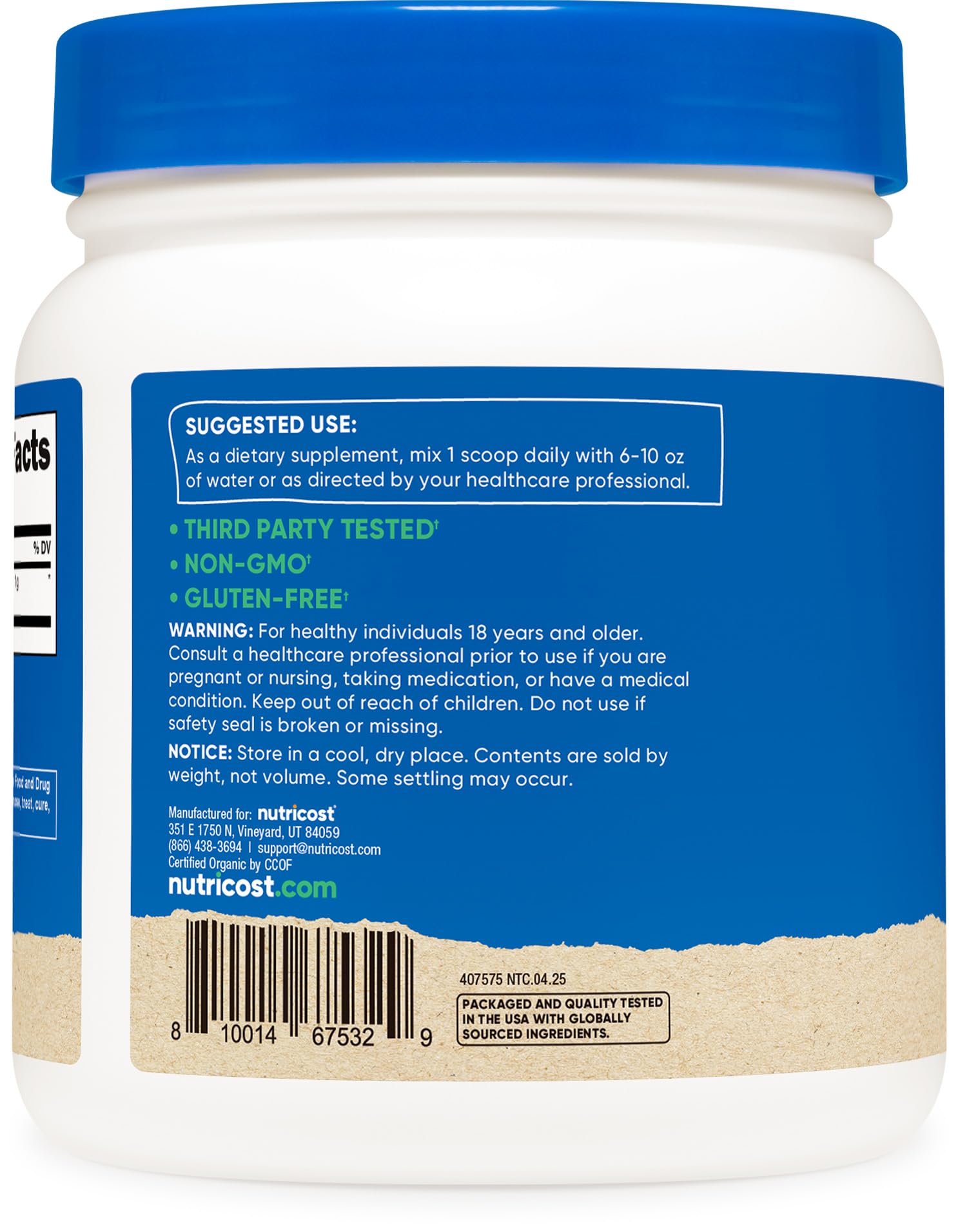 Nutricost spirulina powder green smoothie image highlighting nutrient density.