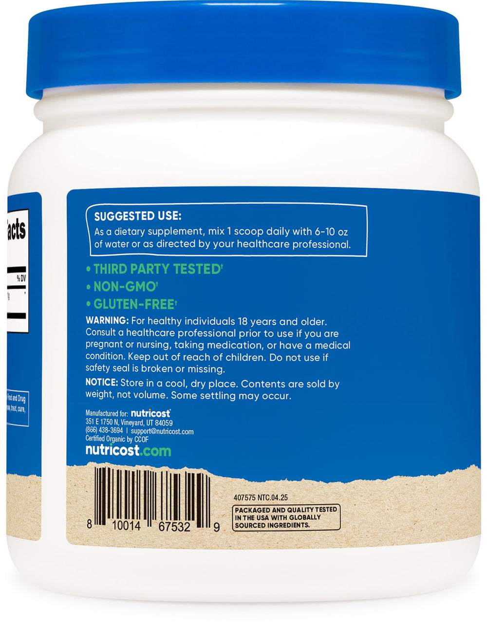 Nutricost spirulina powder green smoothie image highlighting nutrient density.