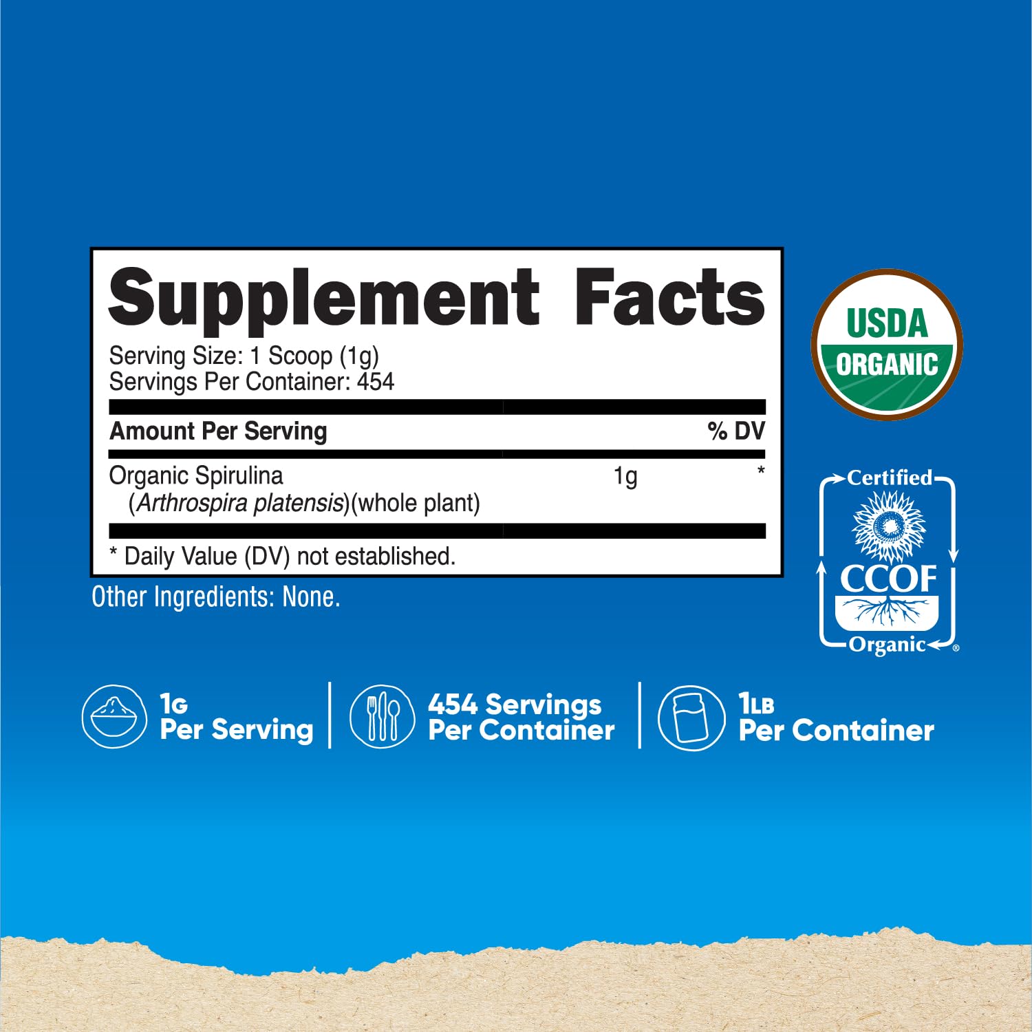 Nutricost spirulina powder scoop delivering convenient daily servings.