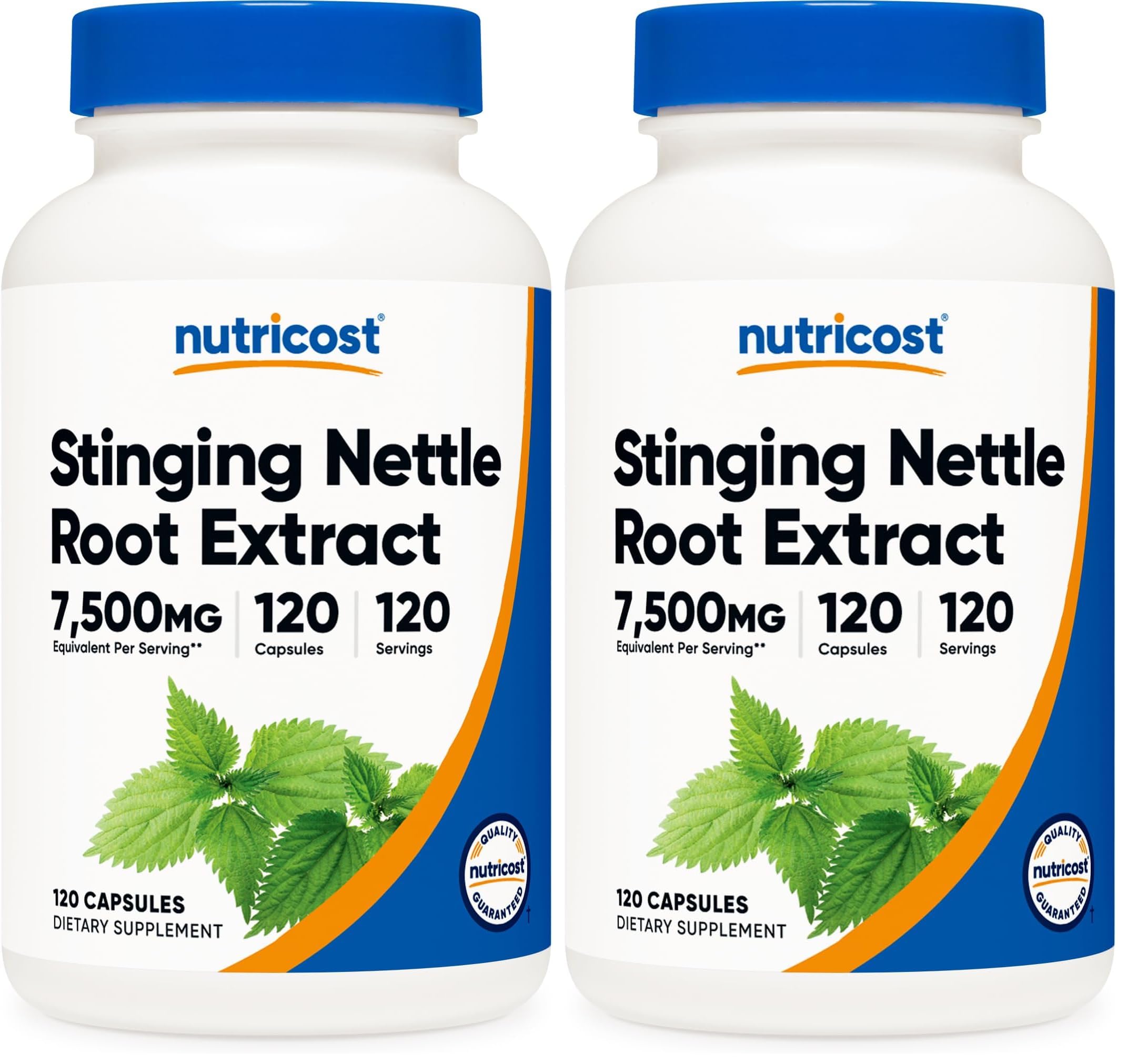 Nutricost stinging nettle root bottle with high potency 7500mg extract for daily wellness.
