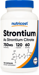 Nutricost Strontium Capsules bottle front, showing vegetarian and gluten-free formula