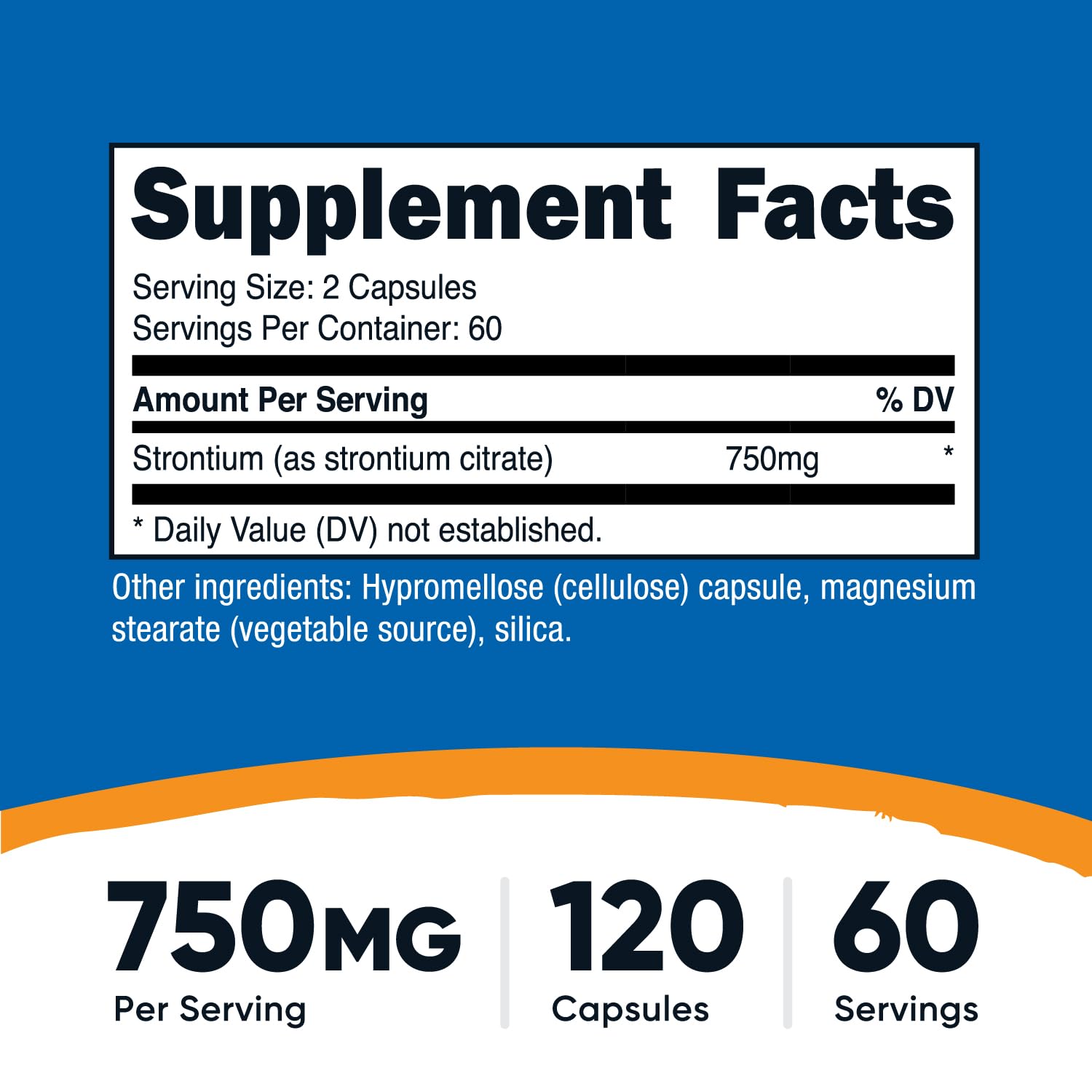 Nutricost Strontium Capsules label with GMP-FDA manufacturing details