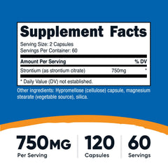 Nutricost Strontium Capsules label with GMP-FDA manufacturing details