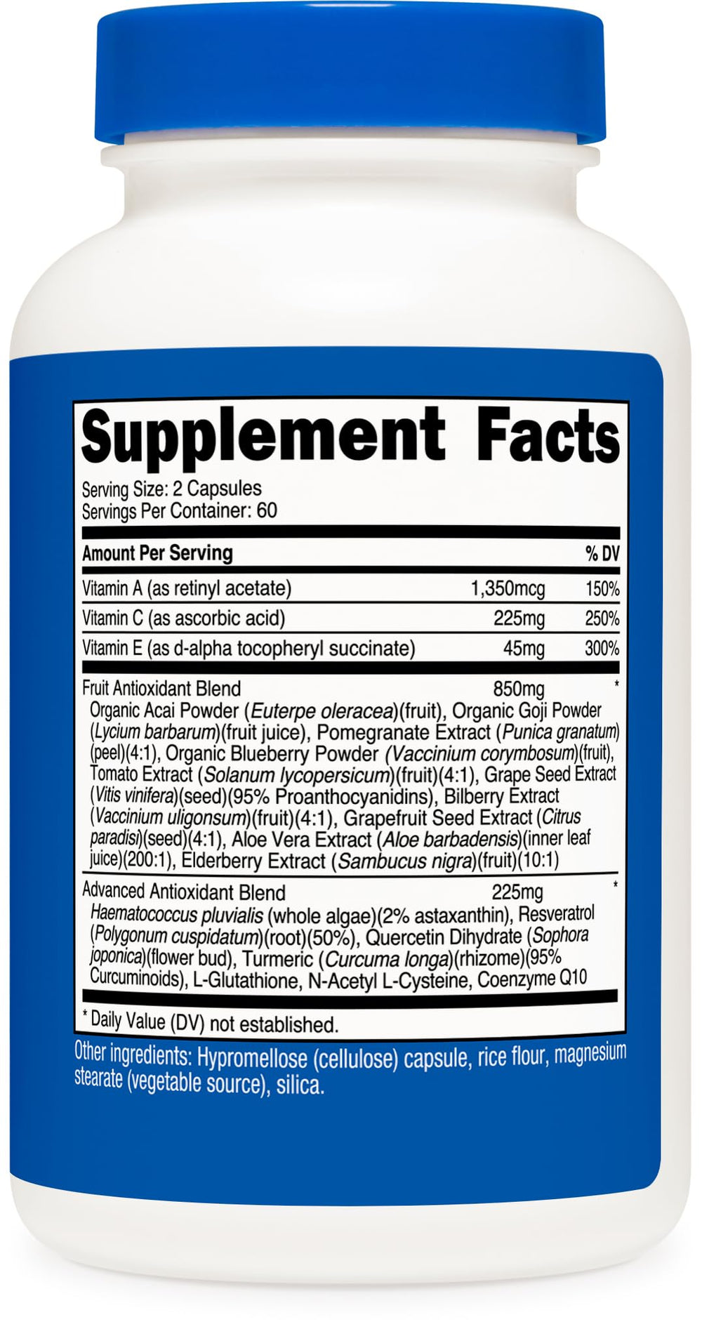 Nutricost Super Antioxidants serving scoop showing 60 servings per bottle for ongoing use