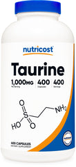Nutricost Taurine 1000mg bottle front for daily amino acid support