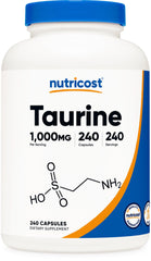 Nutricost Taurine 1000mg capsule close-up for daily energy support