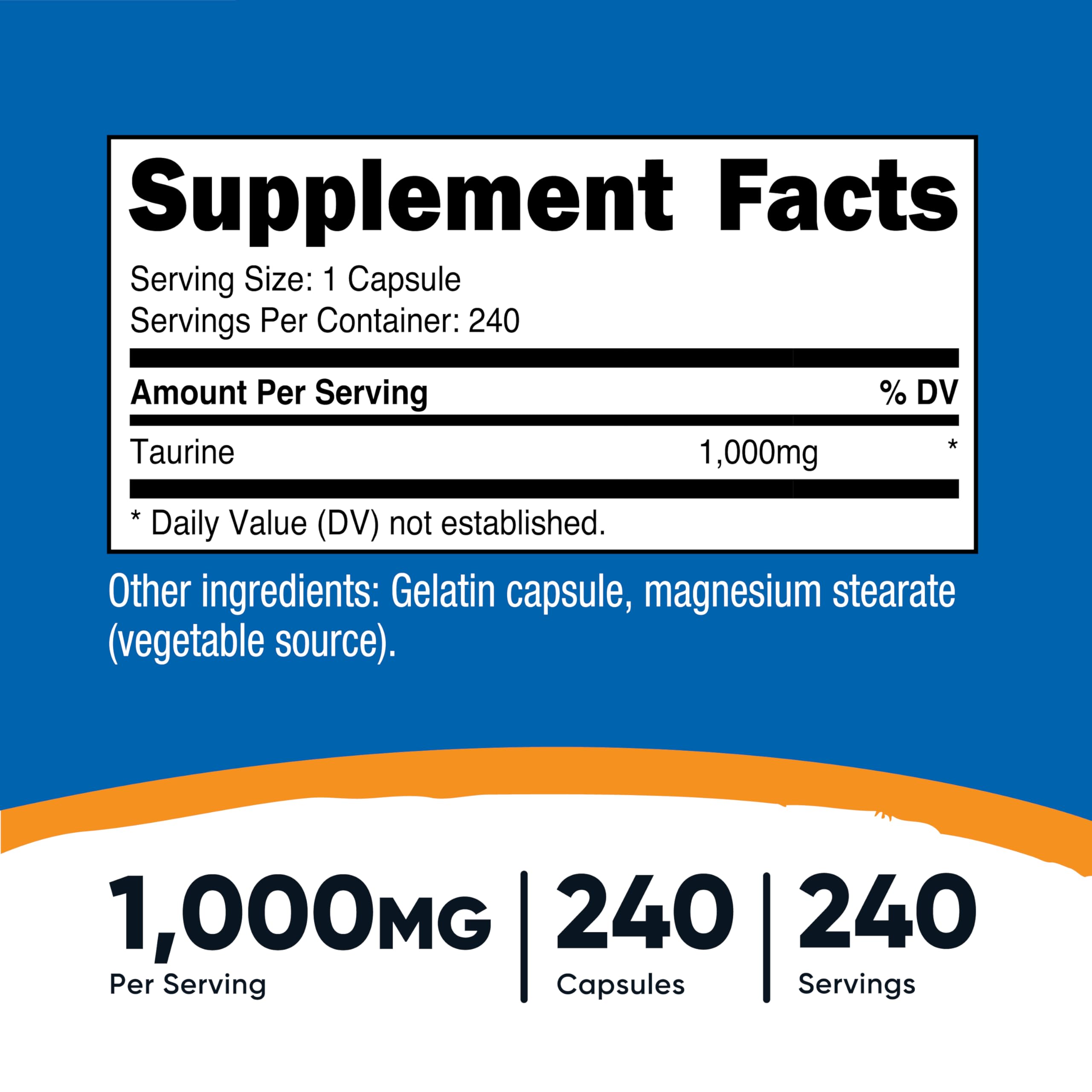 Nutricost Taurine bottle with 240 capsules for convenient daily use