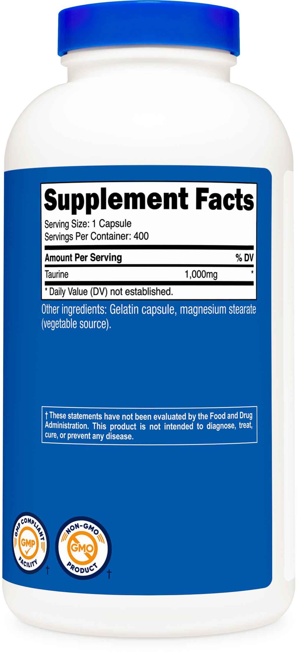 Nutricost Taurine facility certifications badge illustrates GMP compliance and safety standards.