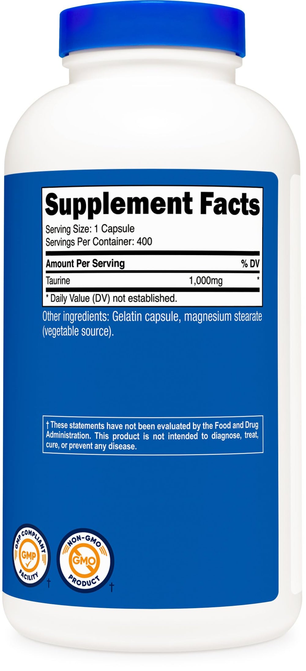 Nutricost Taurine facility certifications badge illustrates GMP compliance and safety standards.