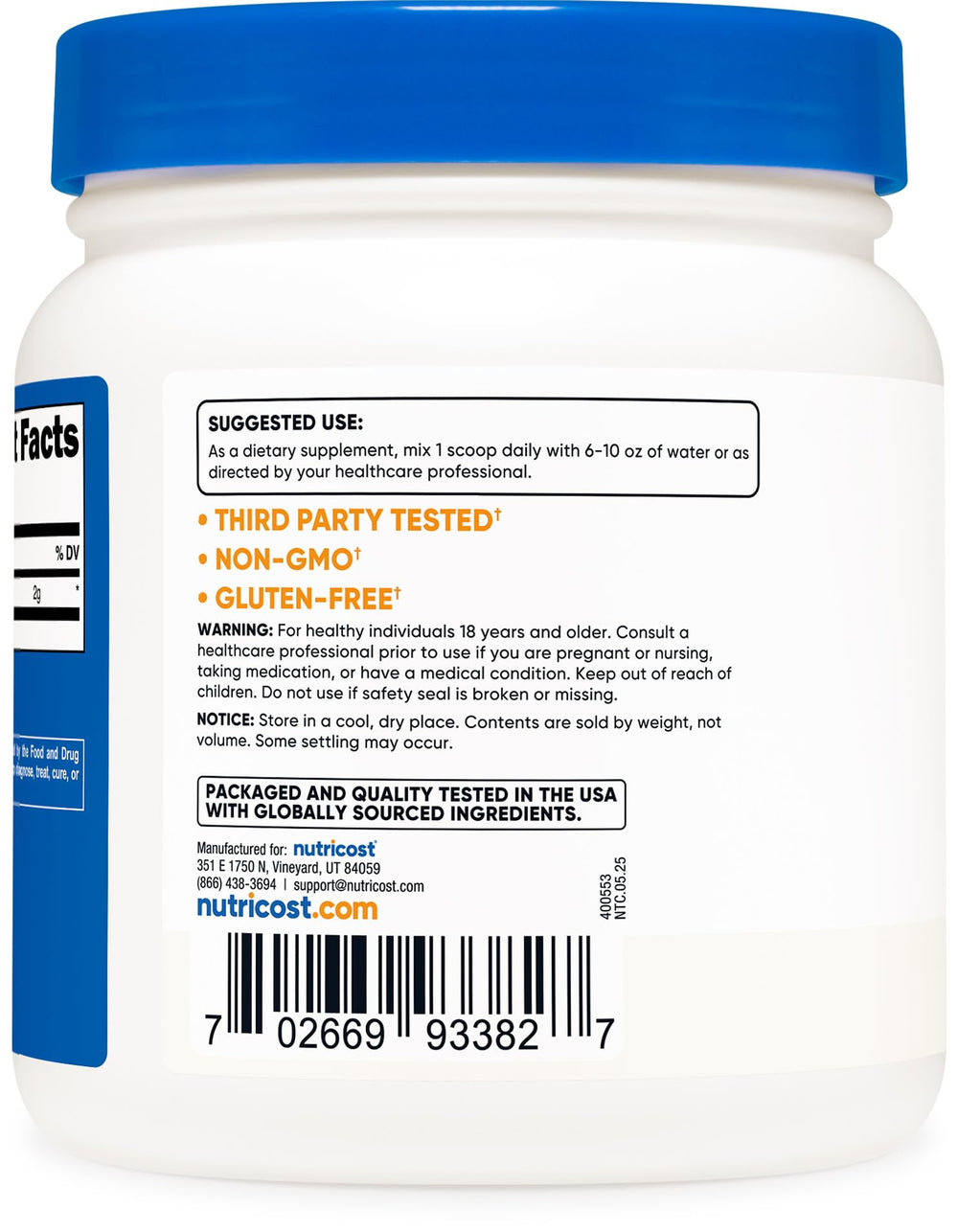 Nutricost Taurine powder being mixed in a shaker bottle