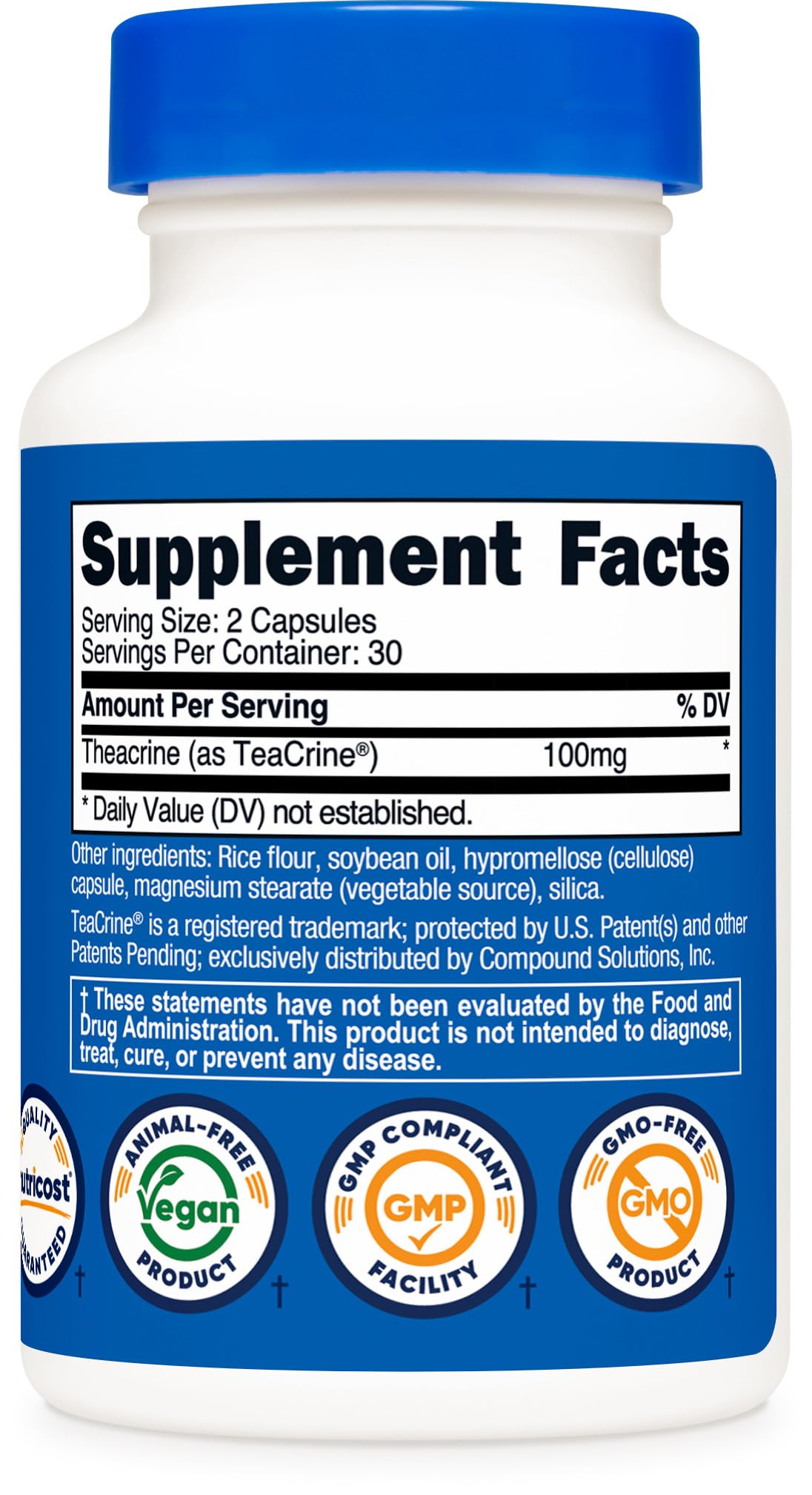Nutricost Theacrine in hand, suitable for on-the-go energy support.