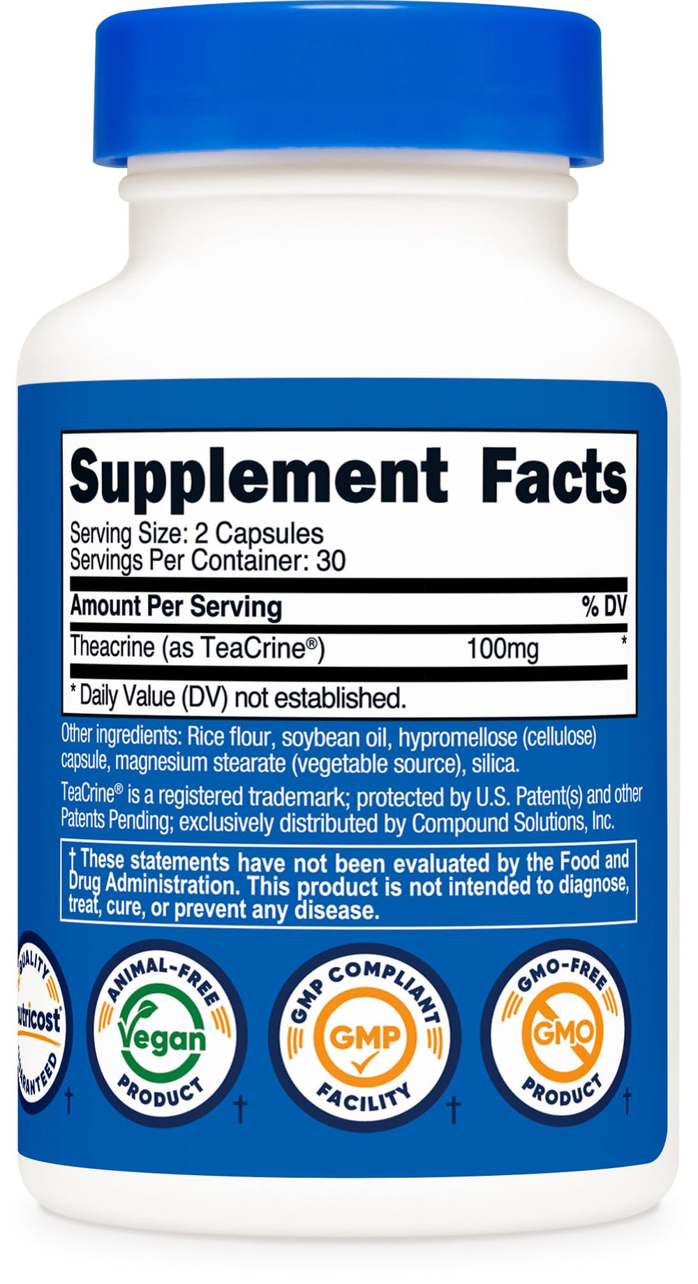 Nutricost Theacrine in hand, suitable for on-the-go energy support.