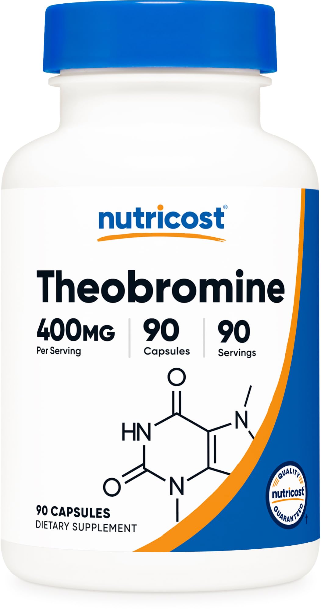 Nutricost Theobromine 400mg bottle front for steady daily energy.