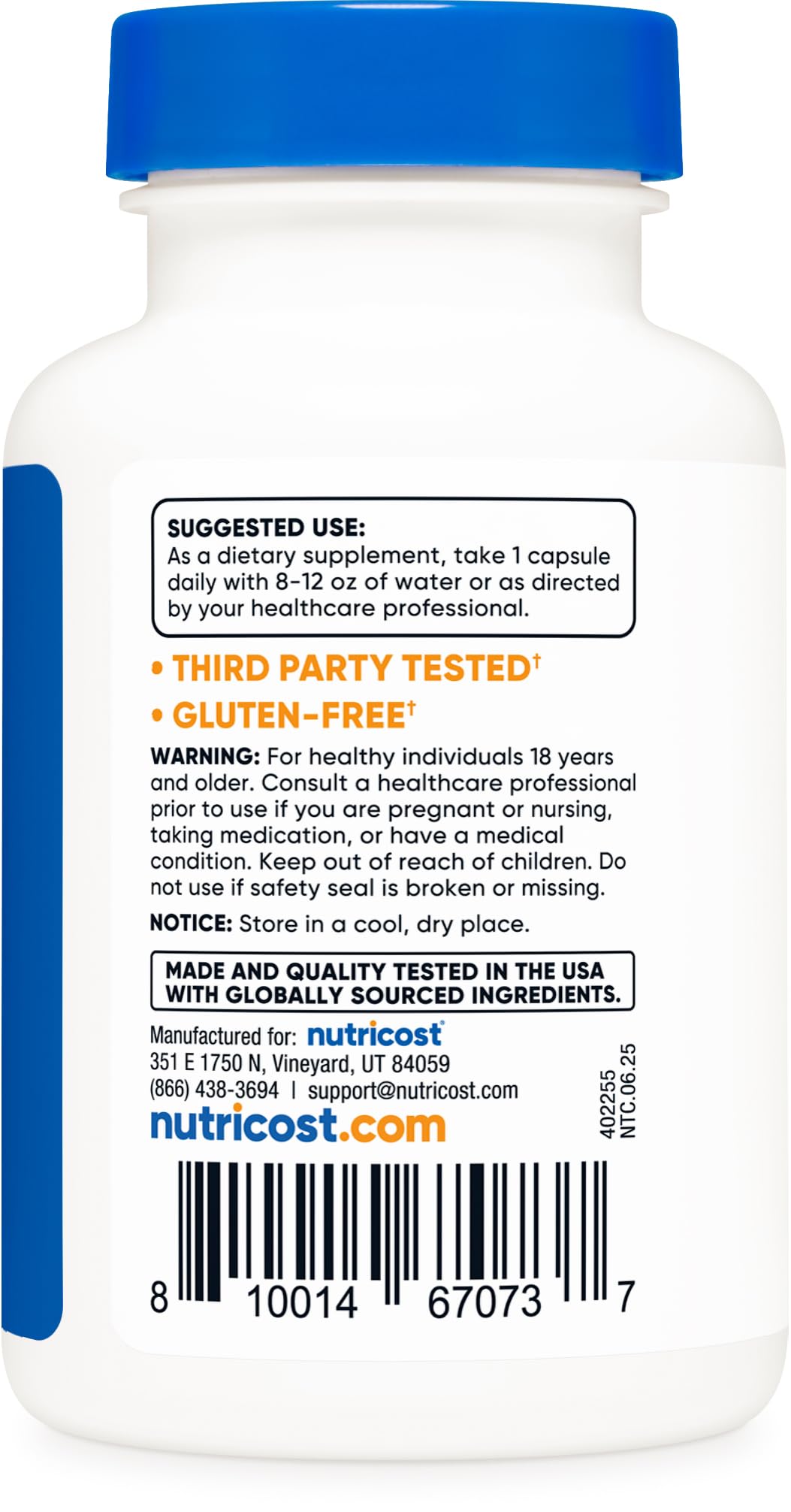 Nutricost Theobromine 400mg ingredients panel highlighting transparency.