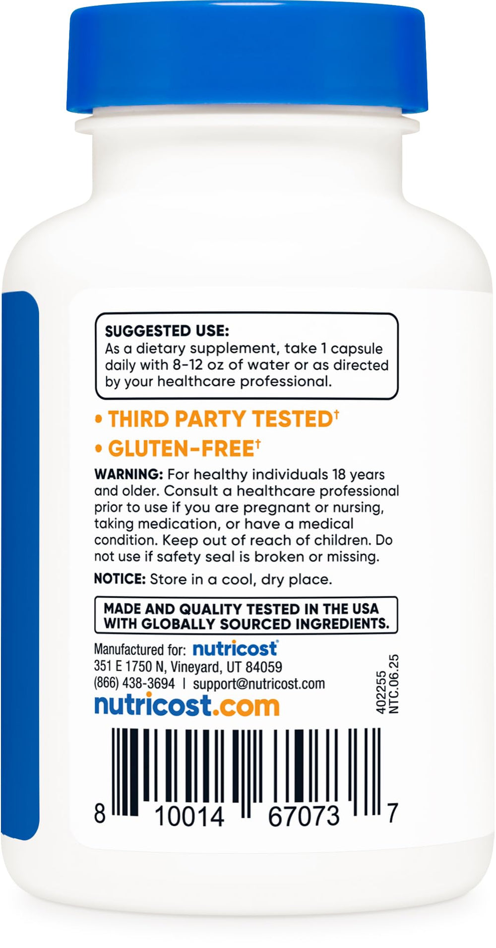 Nutricost Theobromine 400mg ingredients panel highlighting transparency.