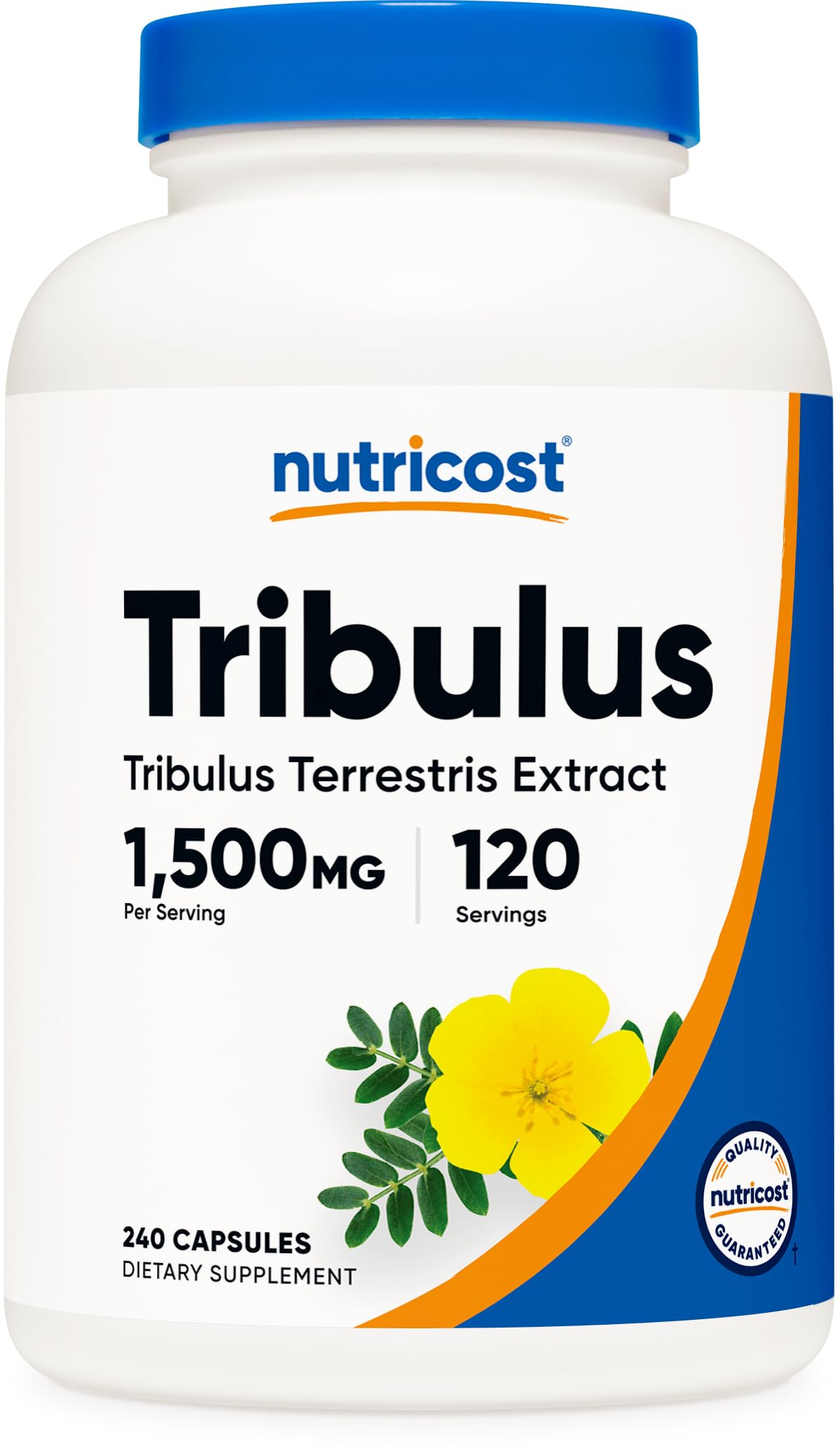 Nutricost Tribulus Terrestris bottle front with high potency 1500 mg per serving