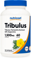 Nutricost Tribulus Terrestris bottle shows 1500 mg per serving for daily routines.