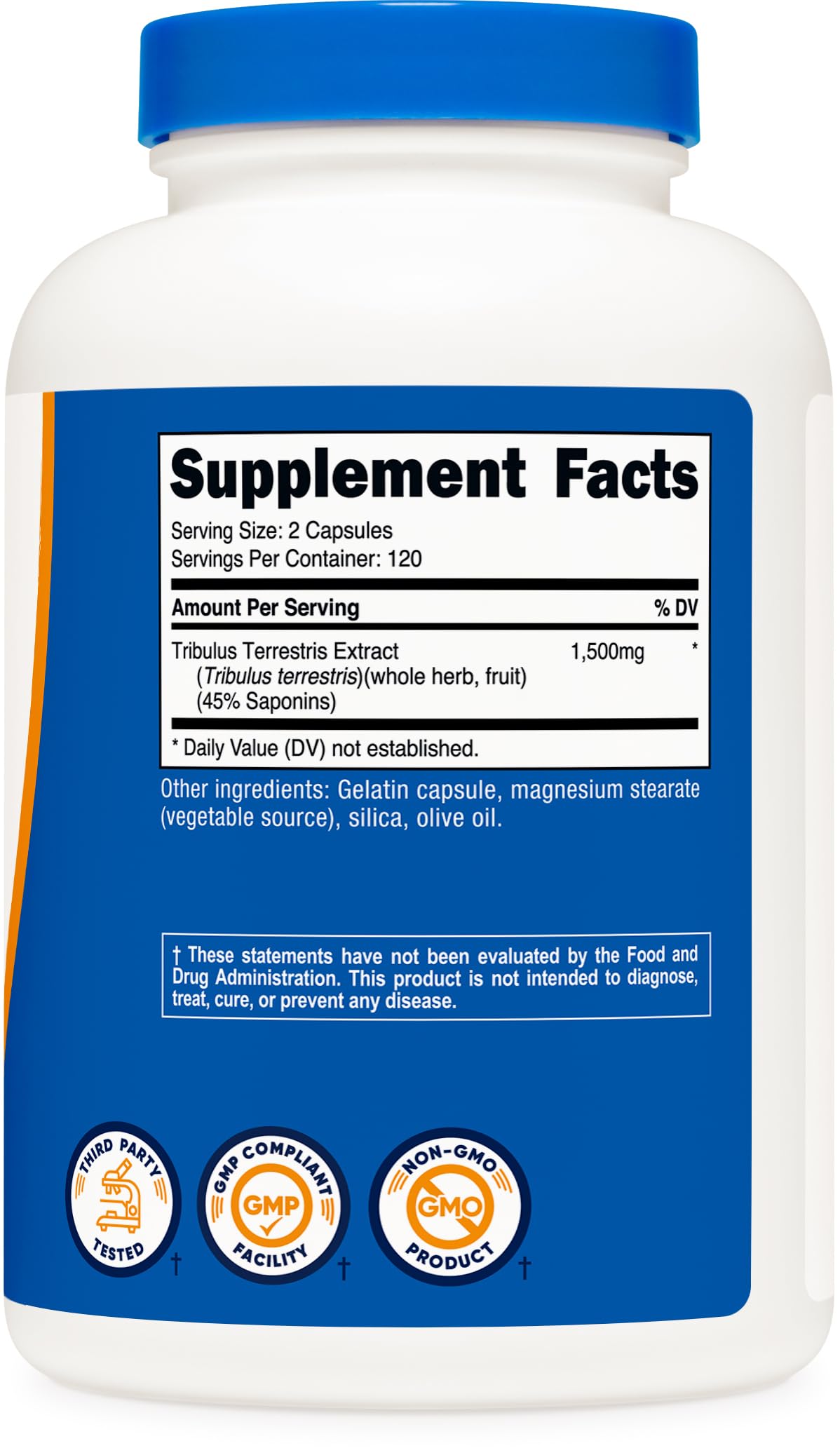 Nutricost Tribulus Terrestris facility label indicating NSF GMP compliance