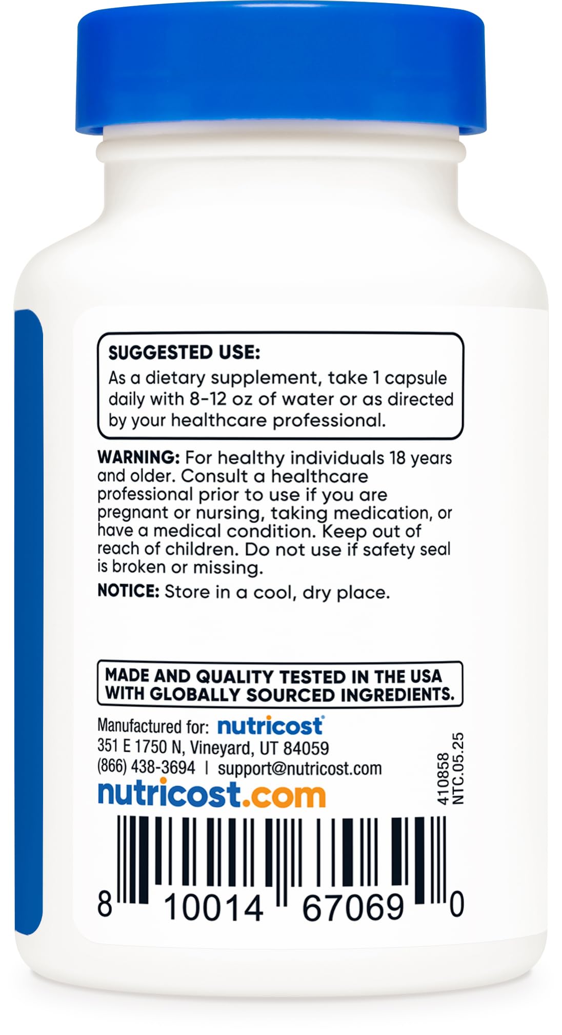 Nutricost Tudca 500mg serving size image indicates one capsule daily