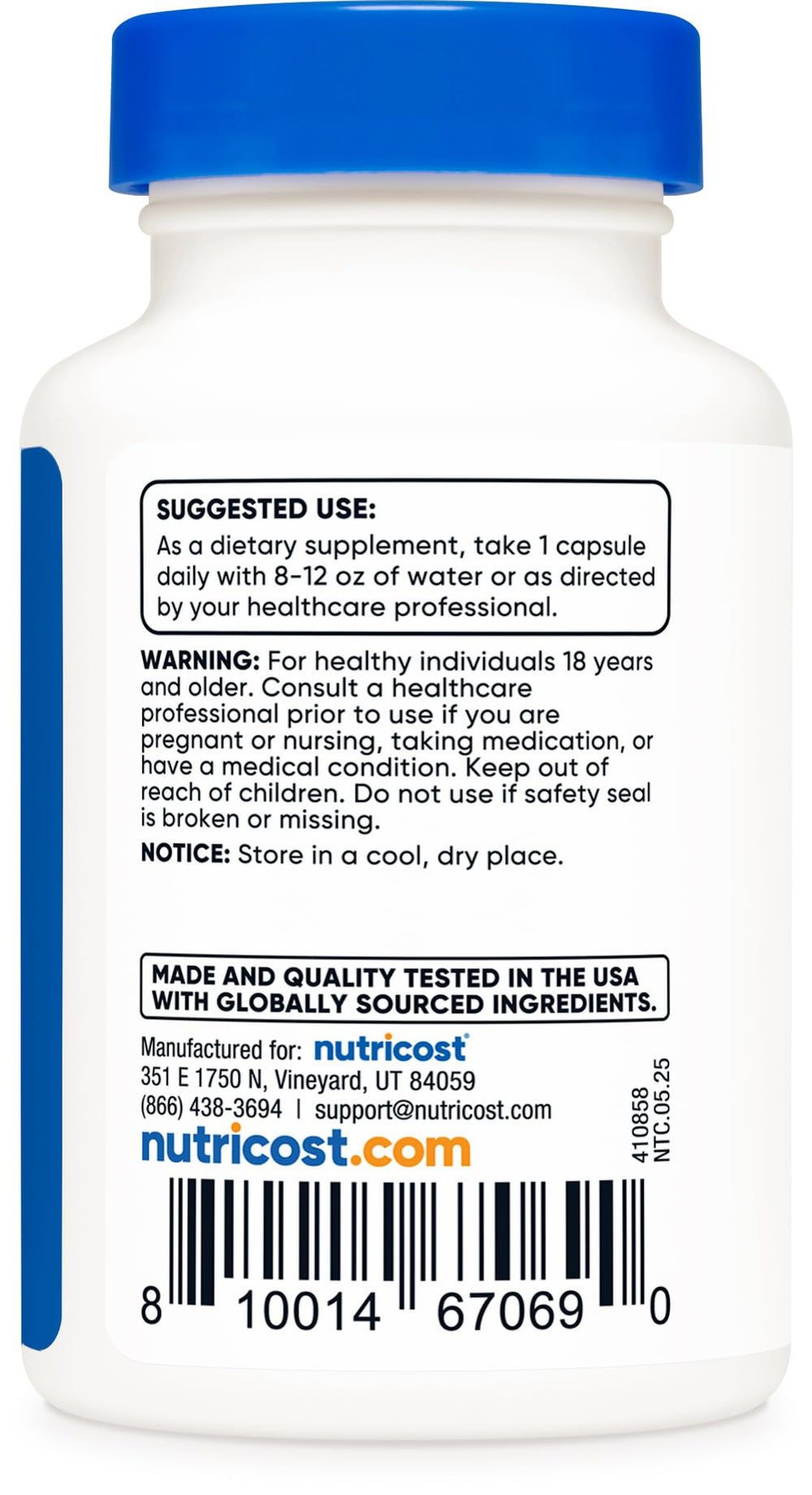 Nutricost Tudca 500mg serving size image indicates one capsule daily