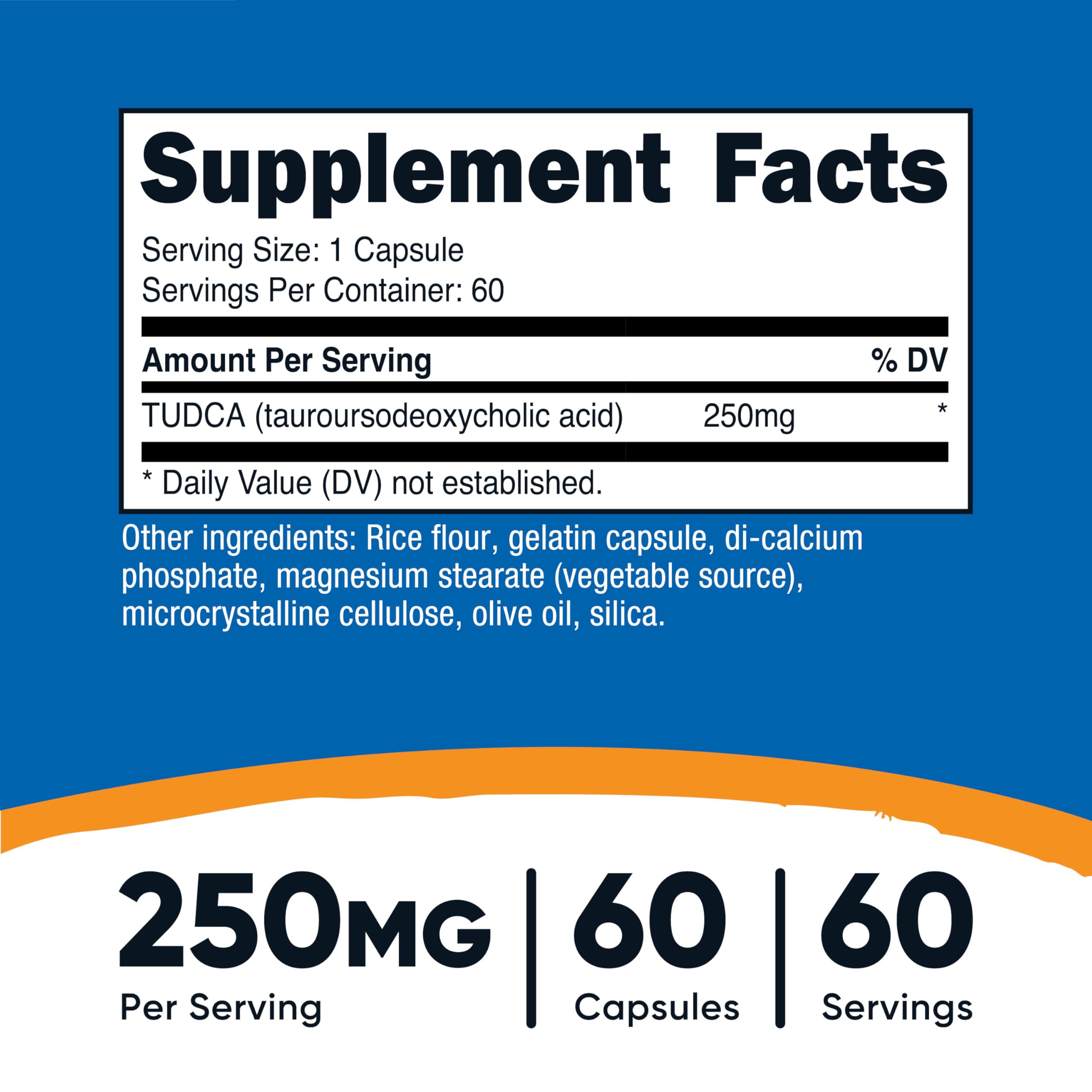 Nutricost Tudca capsules offer a precise 250 mg dose per serving.