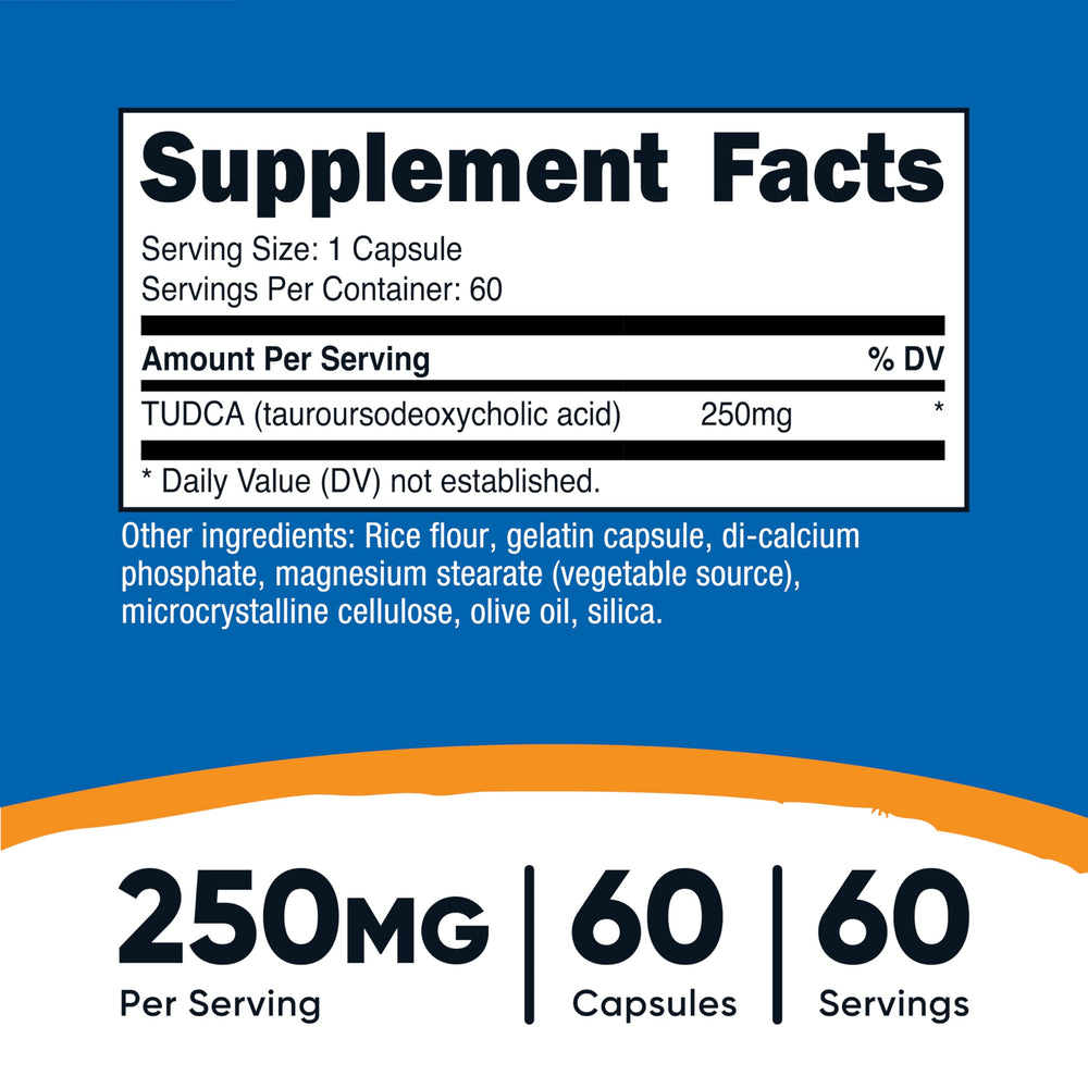 Nutricost Tudca capsules offer a precise 250 mg dose per serving.