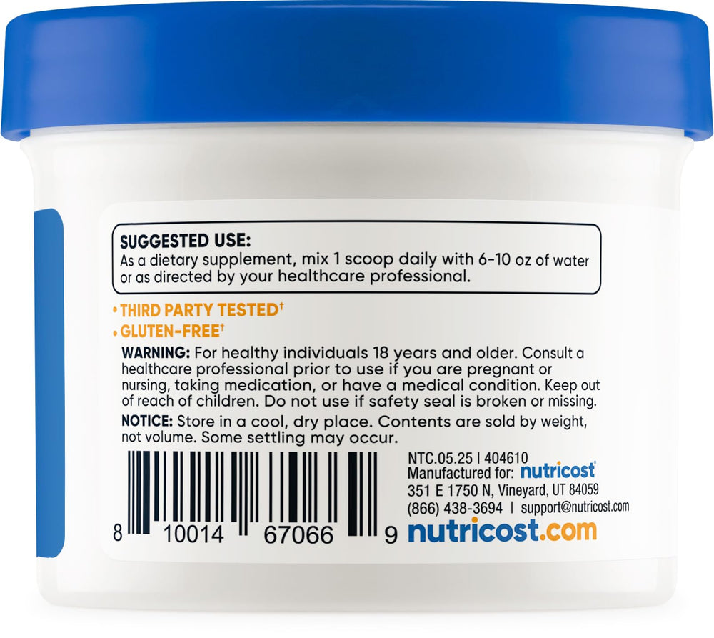 Nutricost Tudca Powder label view highlights gluten free and non-GMO status.