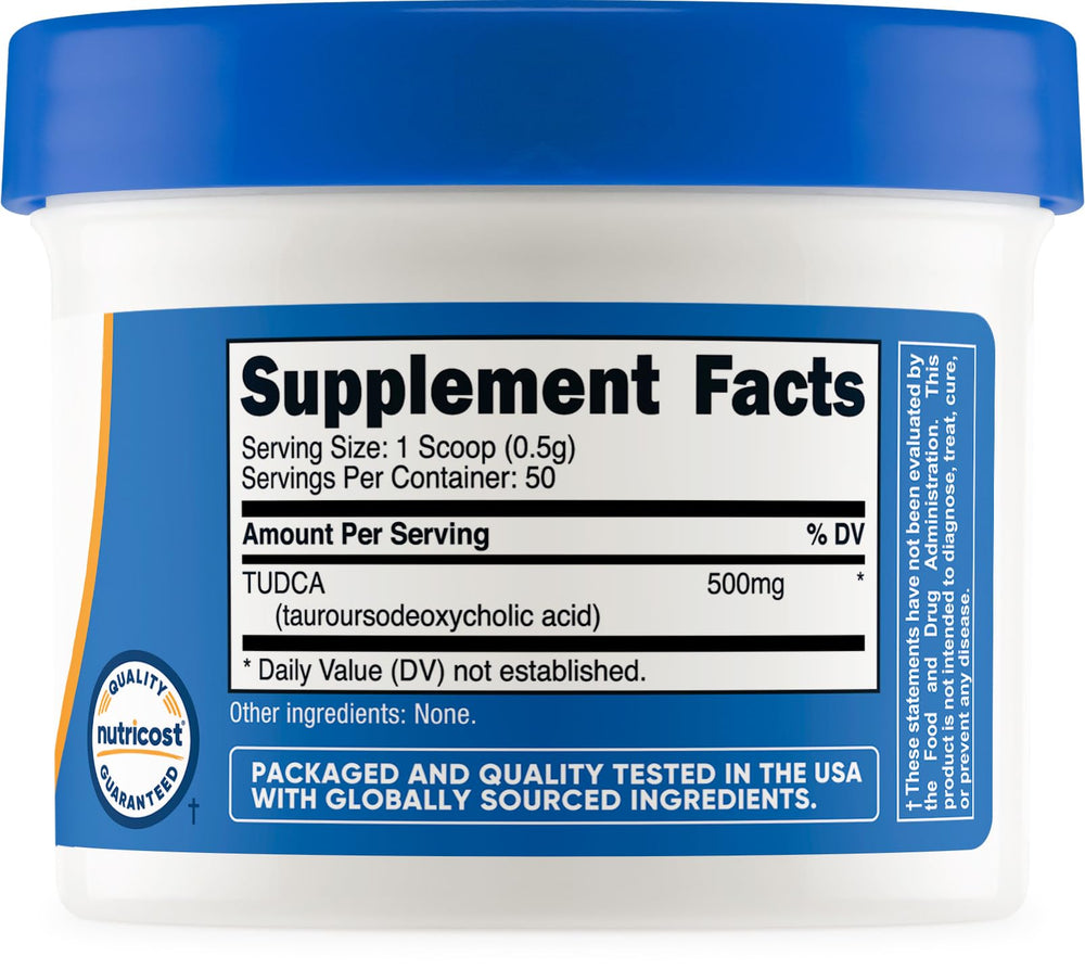 Nutricost Tudca Powder ready-to-drink mix scene with a flavored beverage.