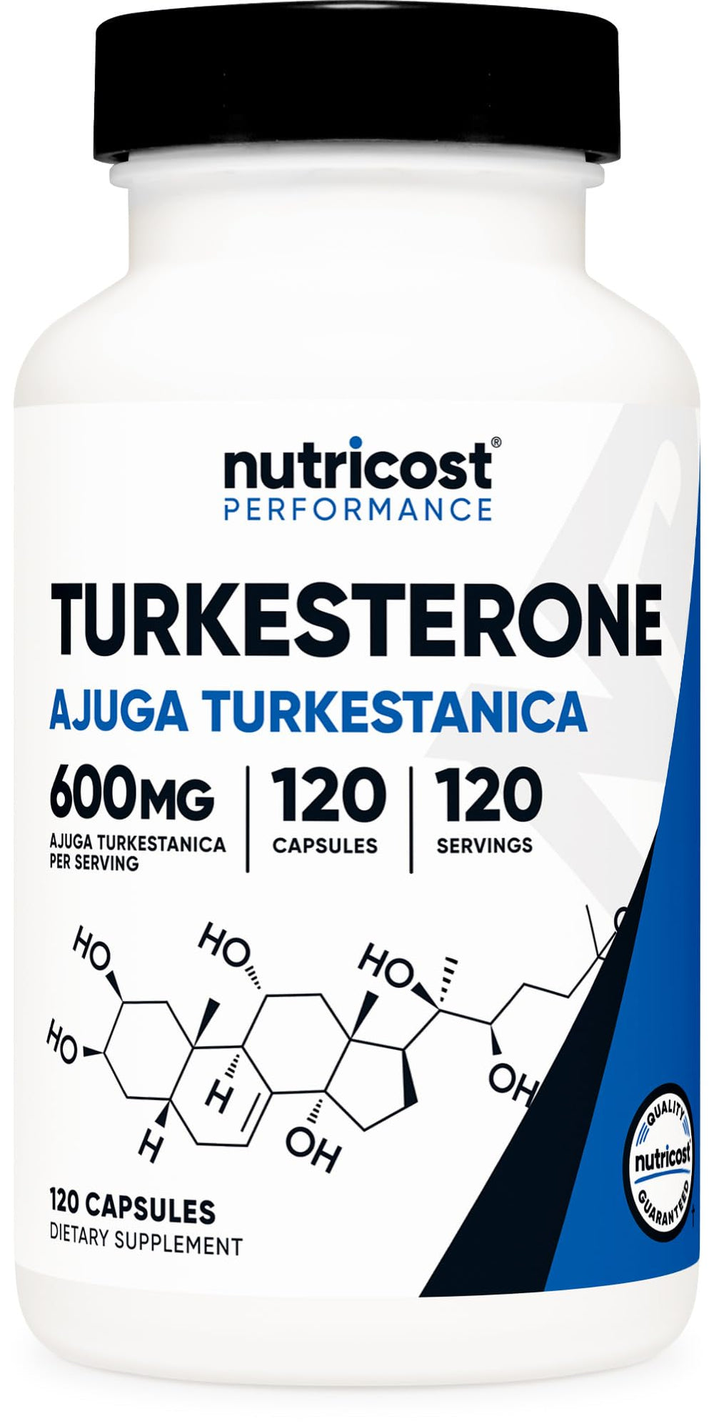 Nutricost Turkesterone bottle with 600 mg per serving for daily supplementation.
