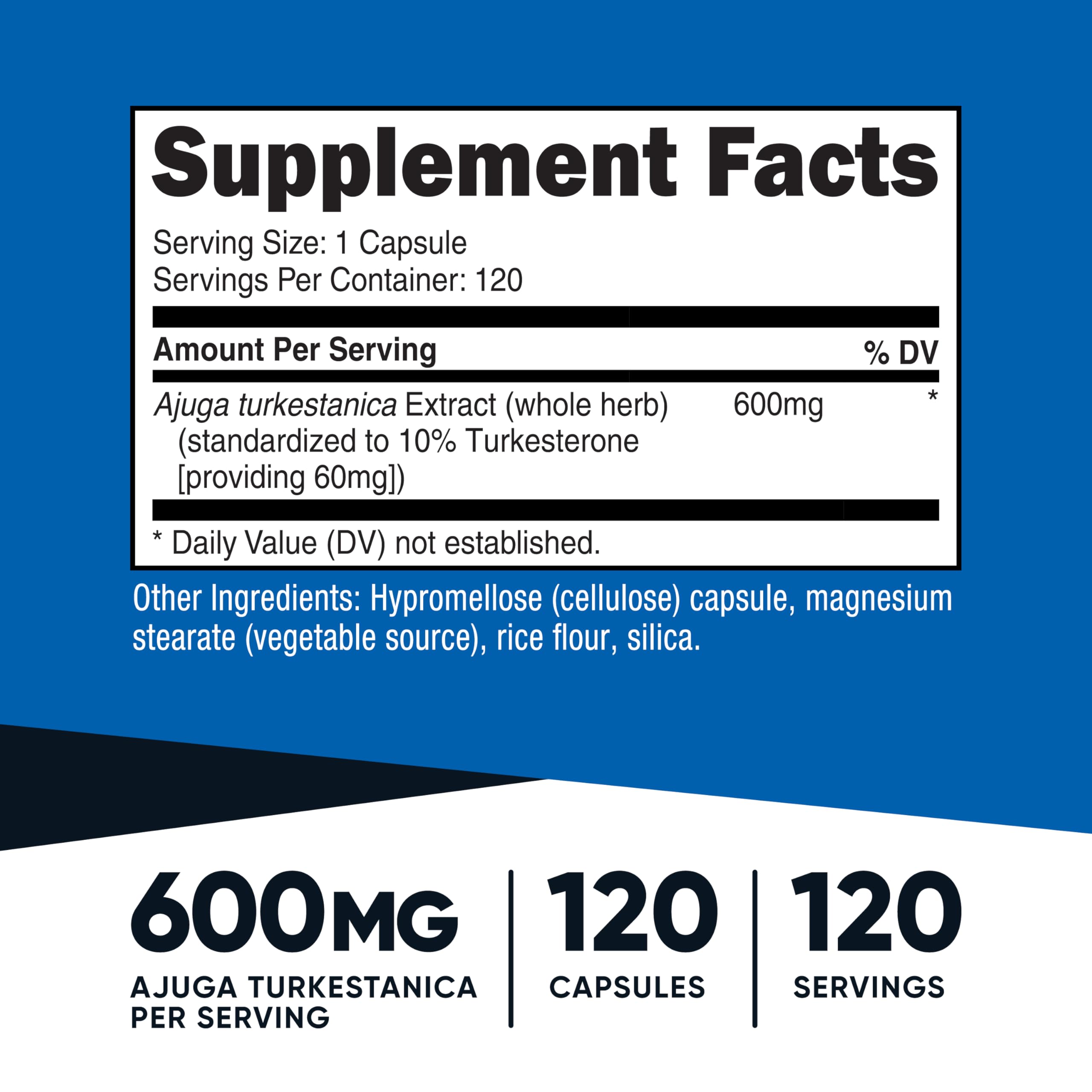 Close-up of Nutricost Turkesterone capsules, vegan-friendly option.