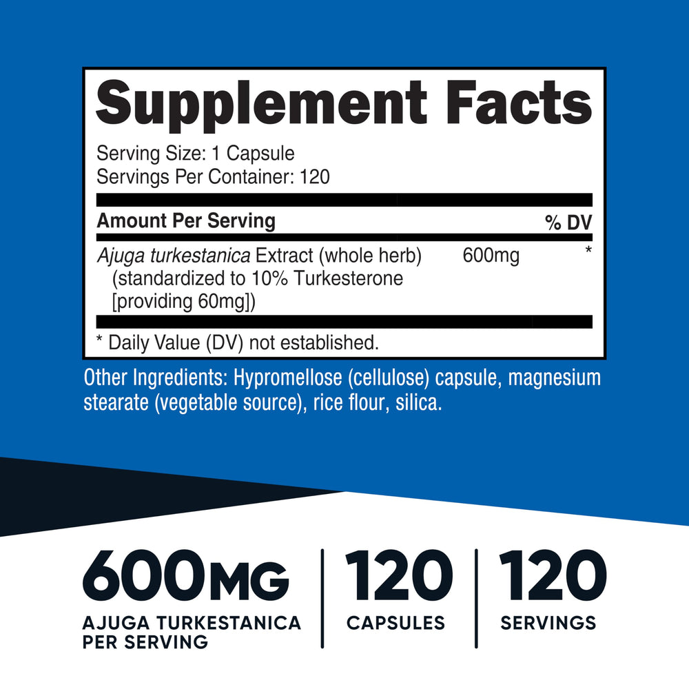 Close-up of Nutricost Turkesterone capsules, vegan-friendly option.