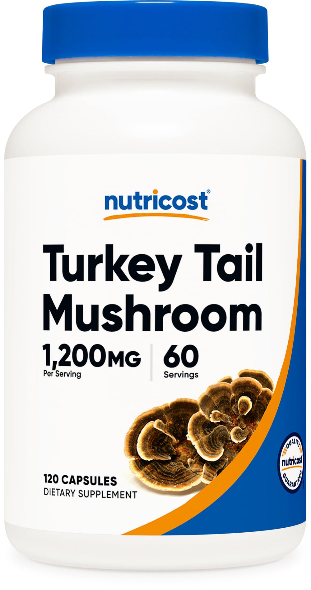 Nutricost Turkey Tail capsules bottle front, convenient daily wellness option.