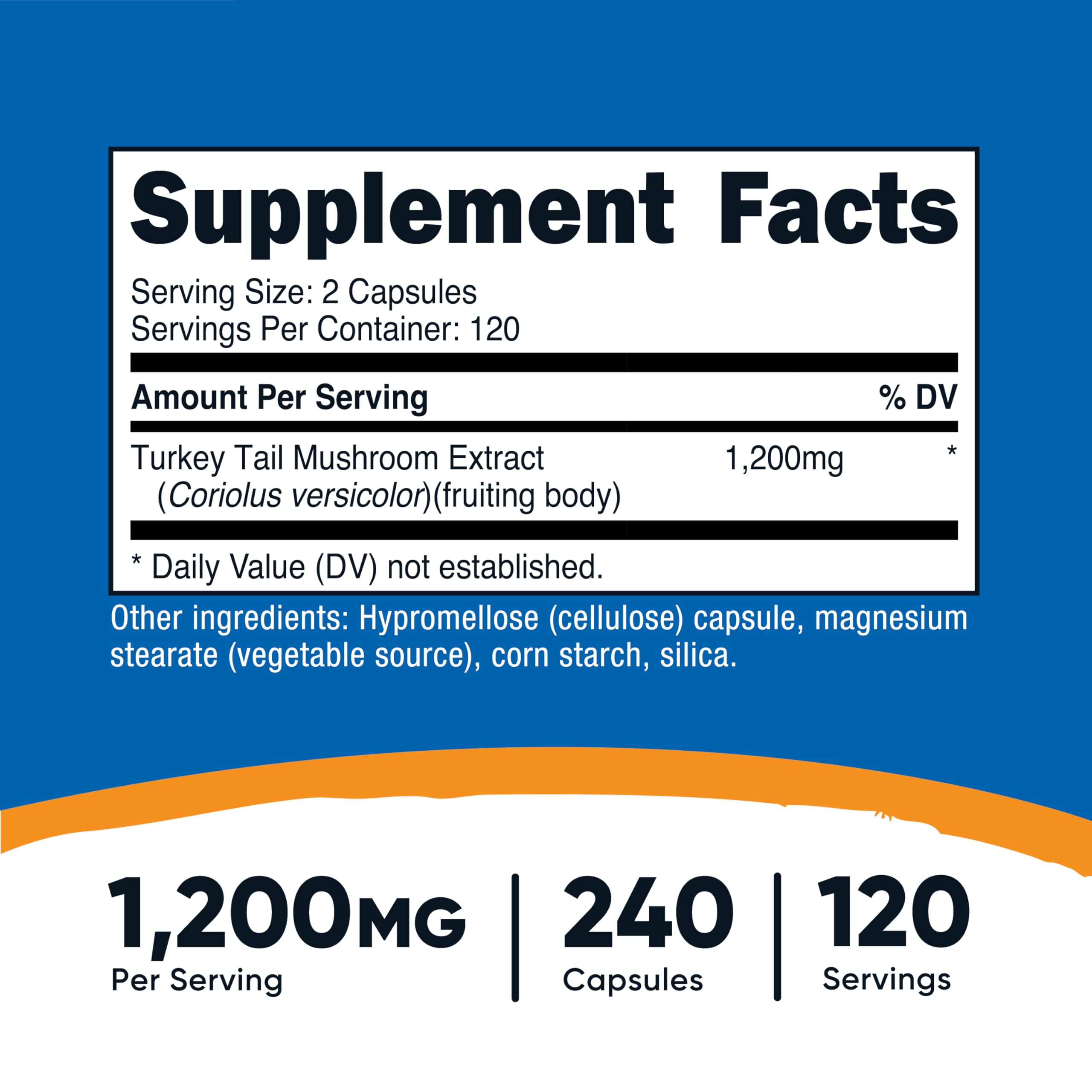 Nutricost Turkey Tail capsules close-up label for informed use.