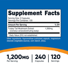 Nutricost Turkey Tail capsules close-up label for informed use.