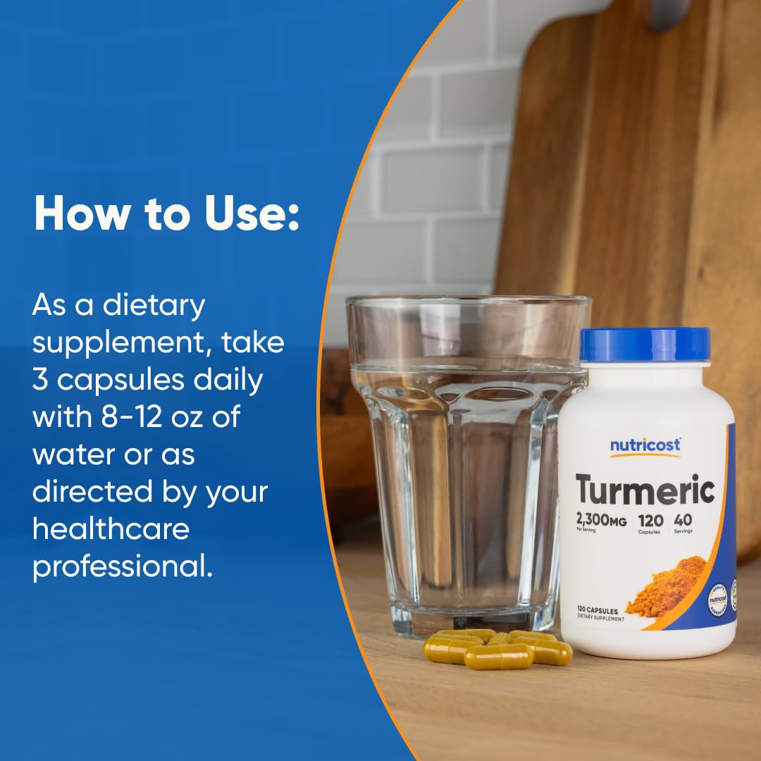 Nutricost turmeric curcumin bottle opened with 120 capsules visible