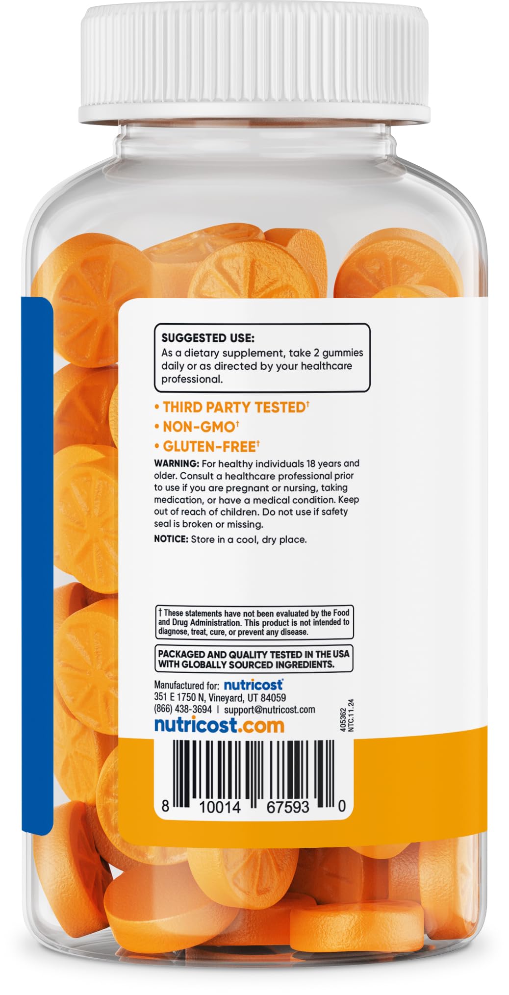 Nutricost turmeric gummies ingredients label highlighting 95% curcuminoids