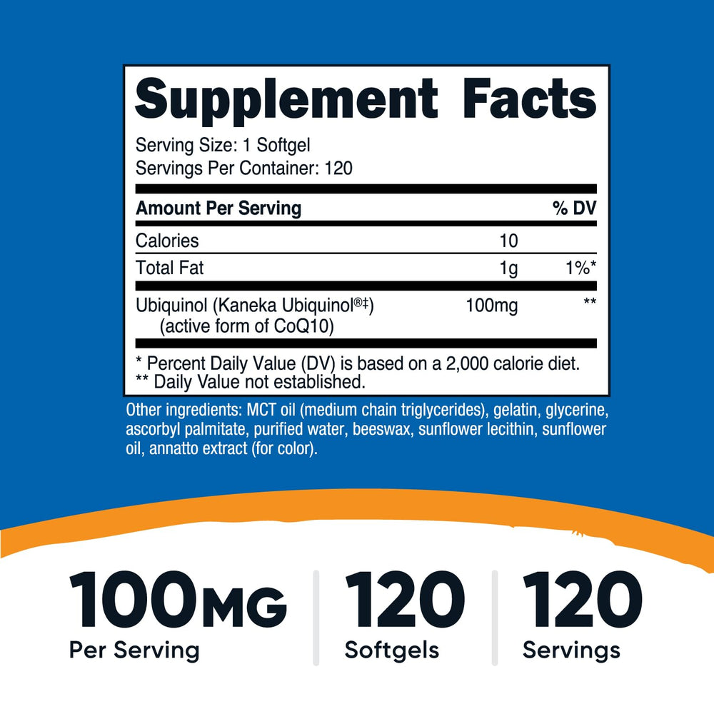 Nutricost ubiquinol softgels closeup highlighting the active CoQ10 form