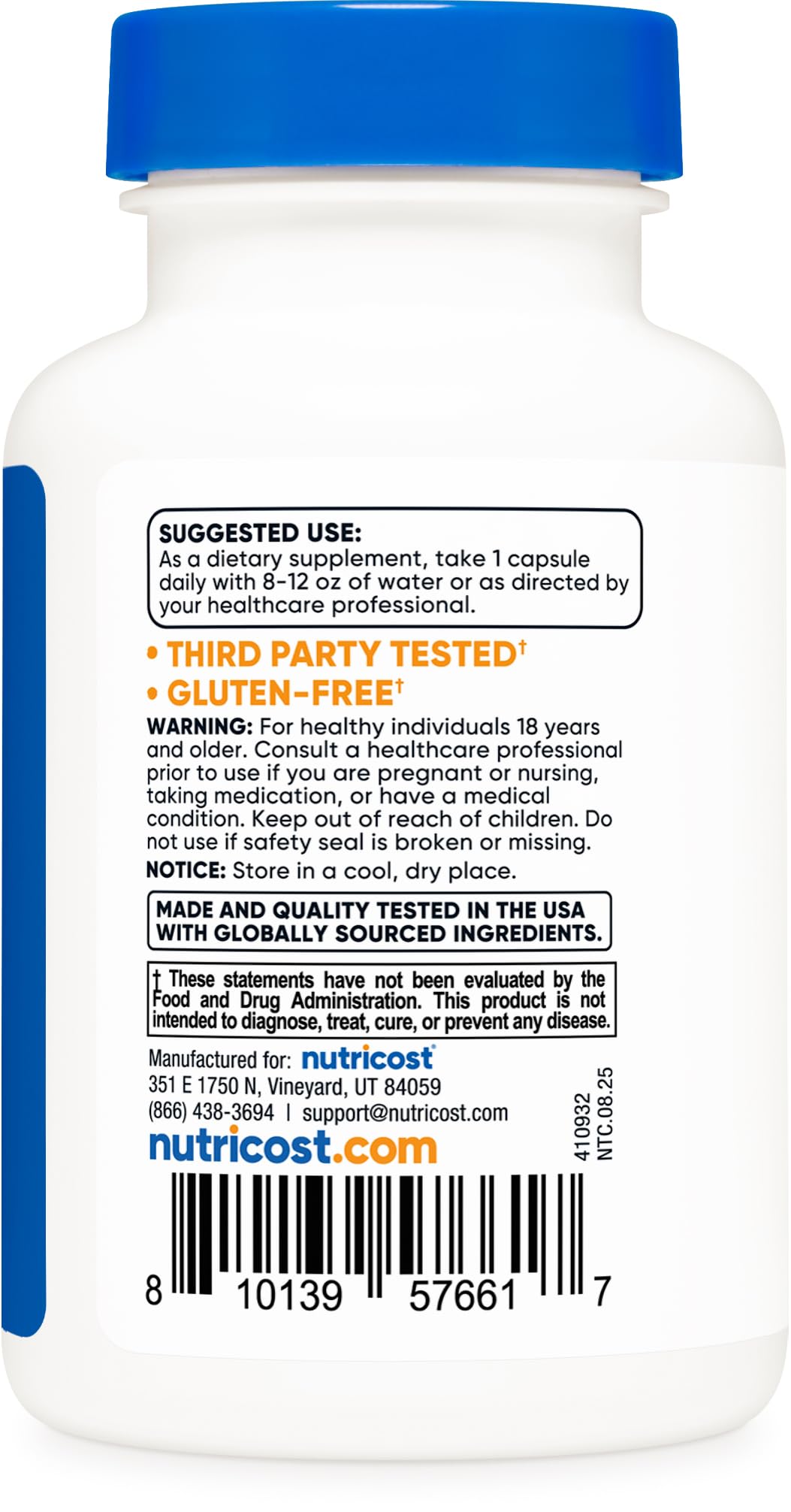 Nutricost UC-II bottle label with certification badges visible