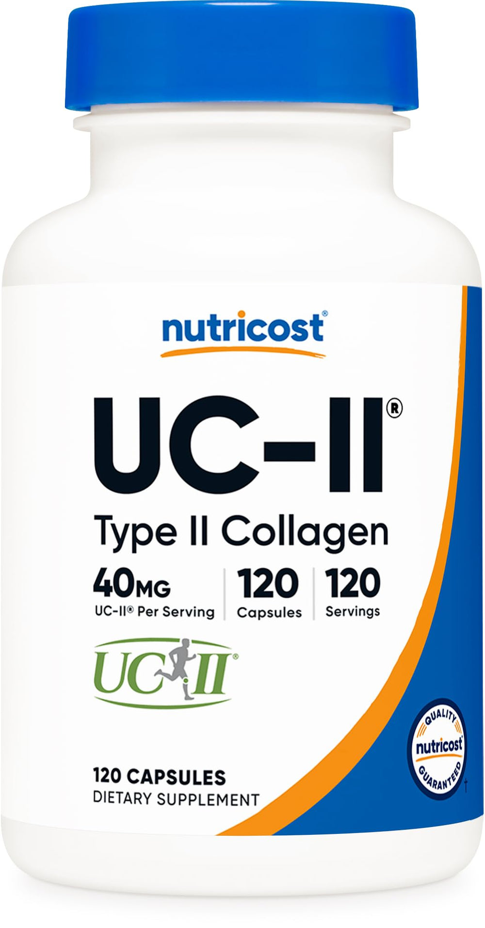 Nutricost UC-II collagen bottle front view, gluten-free and GMO-free daily support