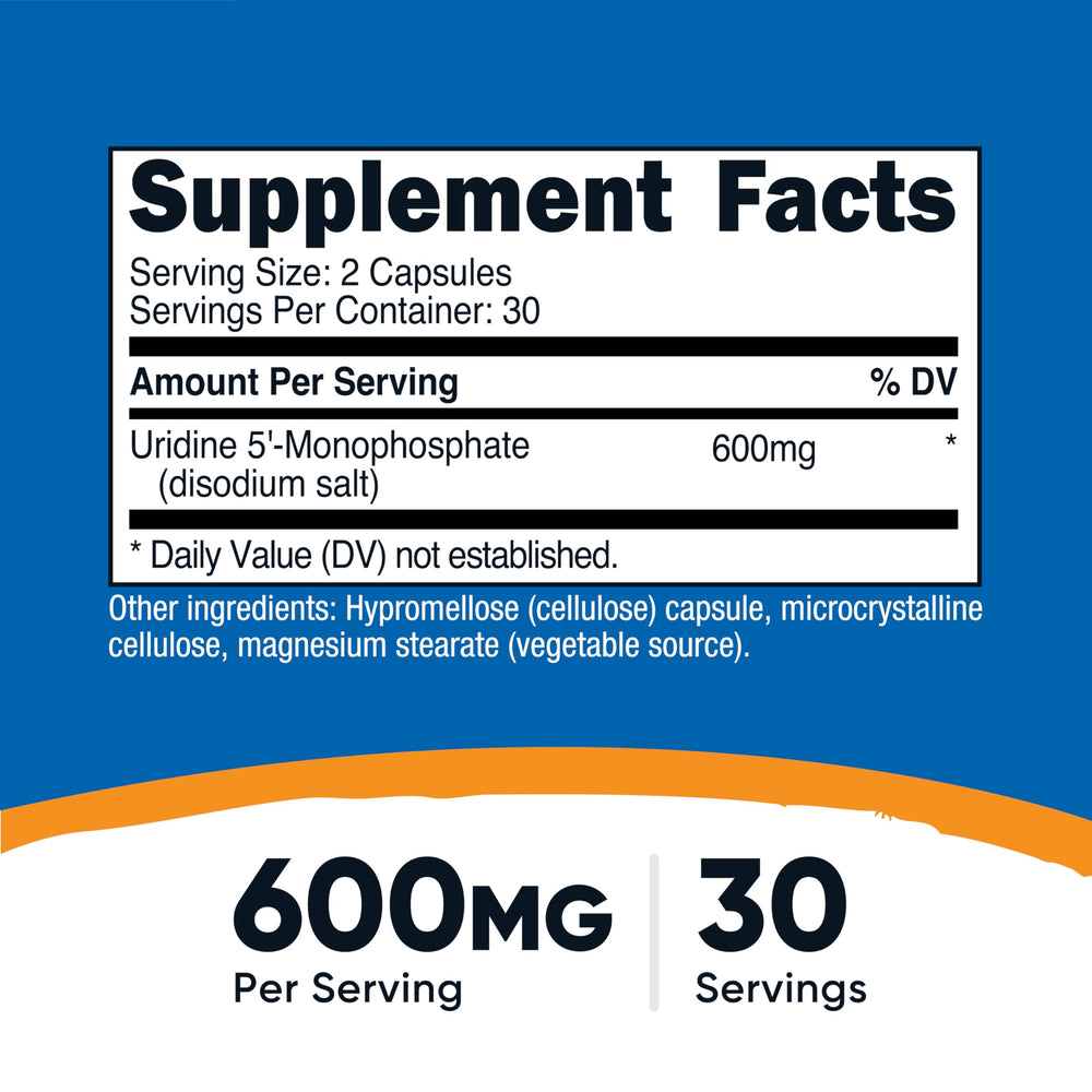 Nutricost UMP capsules close-up, 60 capsules for a 30-day supply.