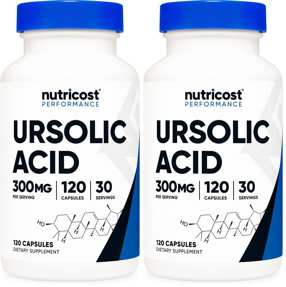 Nutricost Ursolic Acid 300mg bottle front showing high potency per pack