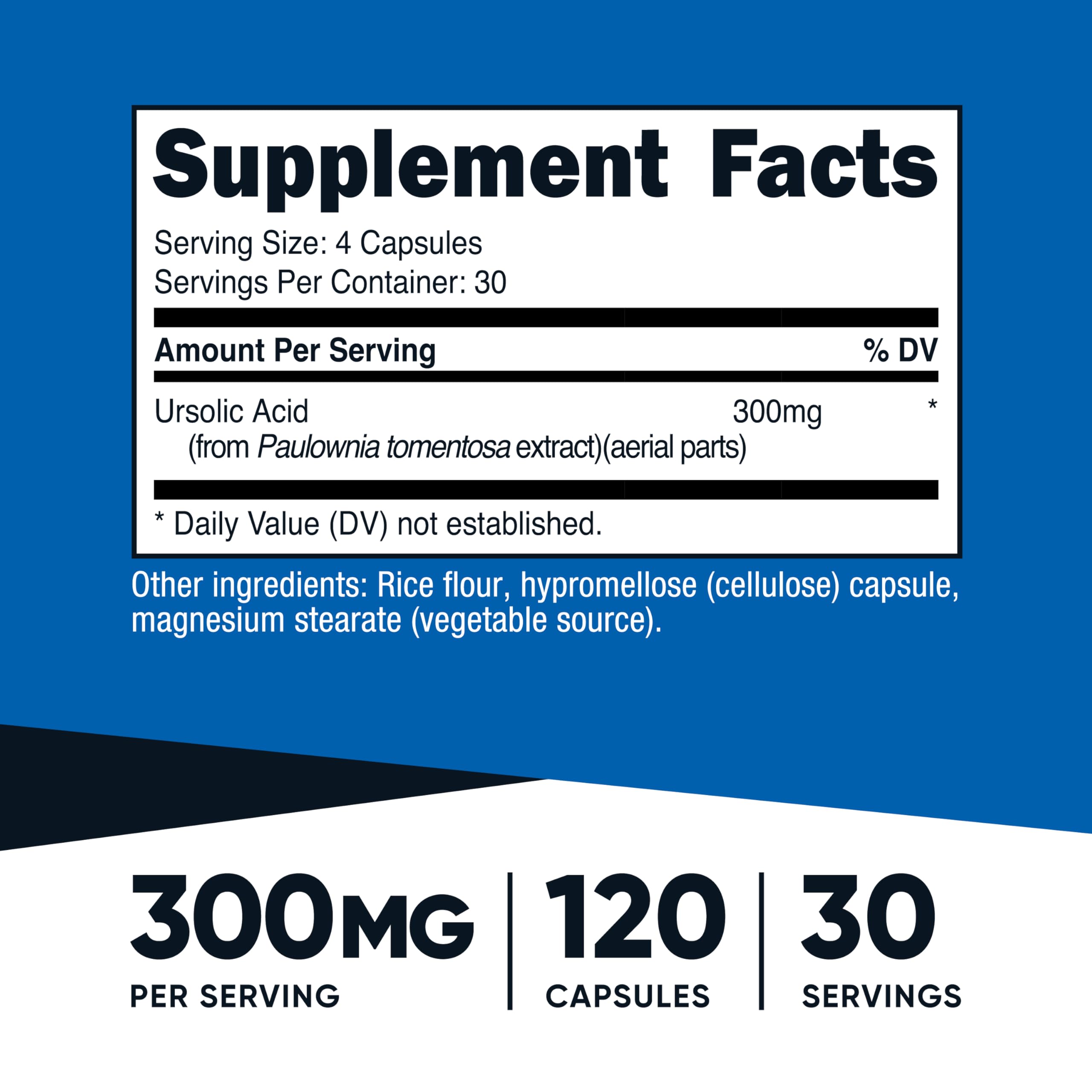 Nutricost Ursolic Acid capsules close-up highlighting capsules and dosage