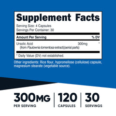 Nutricost Ursolic Acid capsules close-up highlighting capsules and dosage