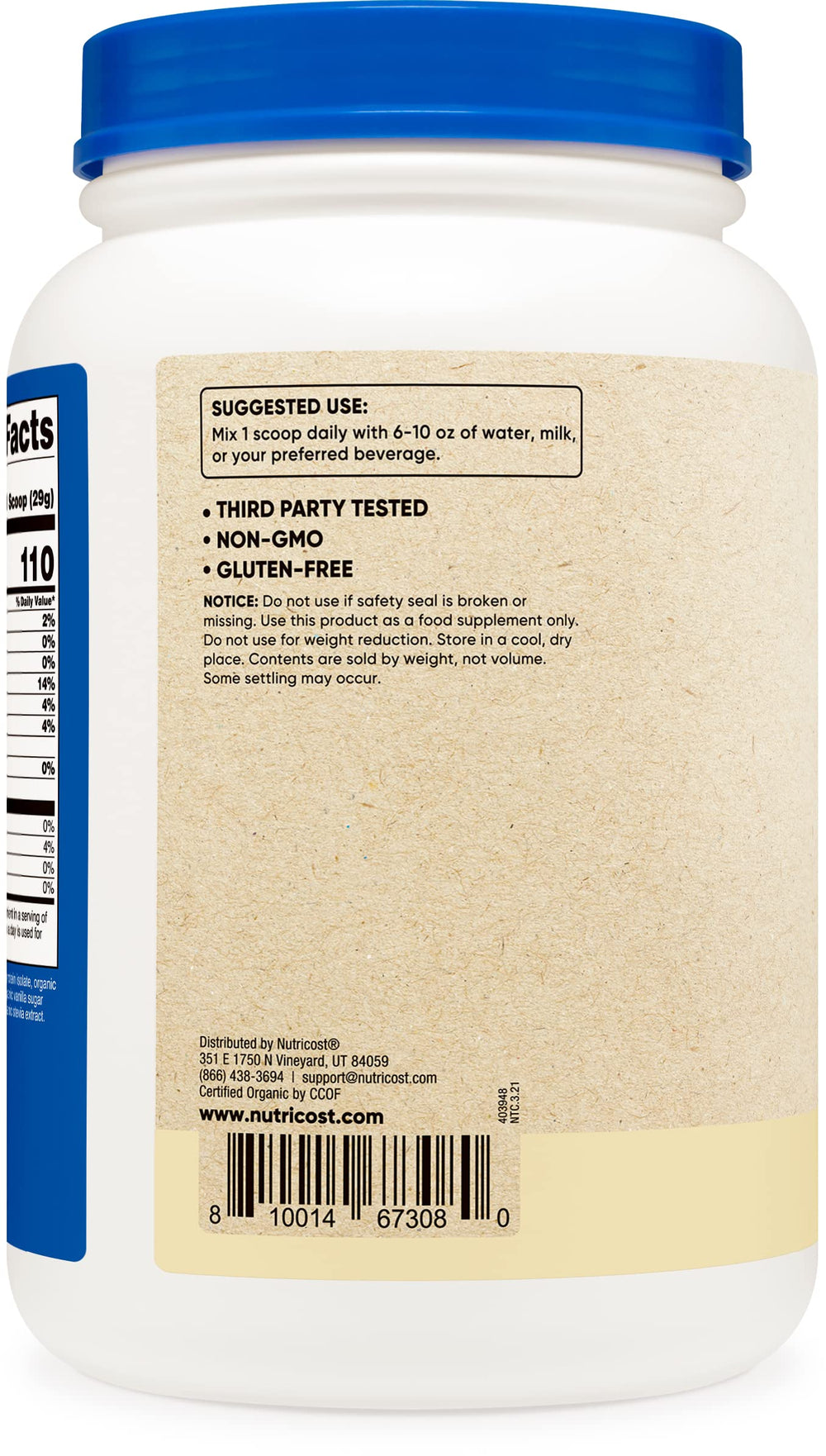 Nutricost USDA Organic certification badge on packaging.