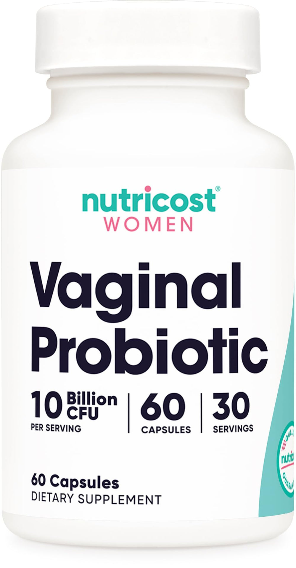 Nutricost Vaginal Probiotic bottle with 10B CFU delivers daily wellness support.
