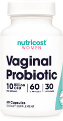 Nutricost Vaginal Probiotic bottle with 10B CFU delivers daily wellness support.