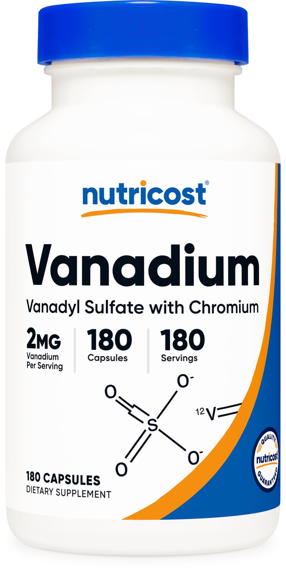 Nutricost Vanadium and Chromium bottle on white counter for daily routine.