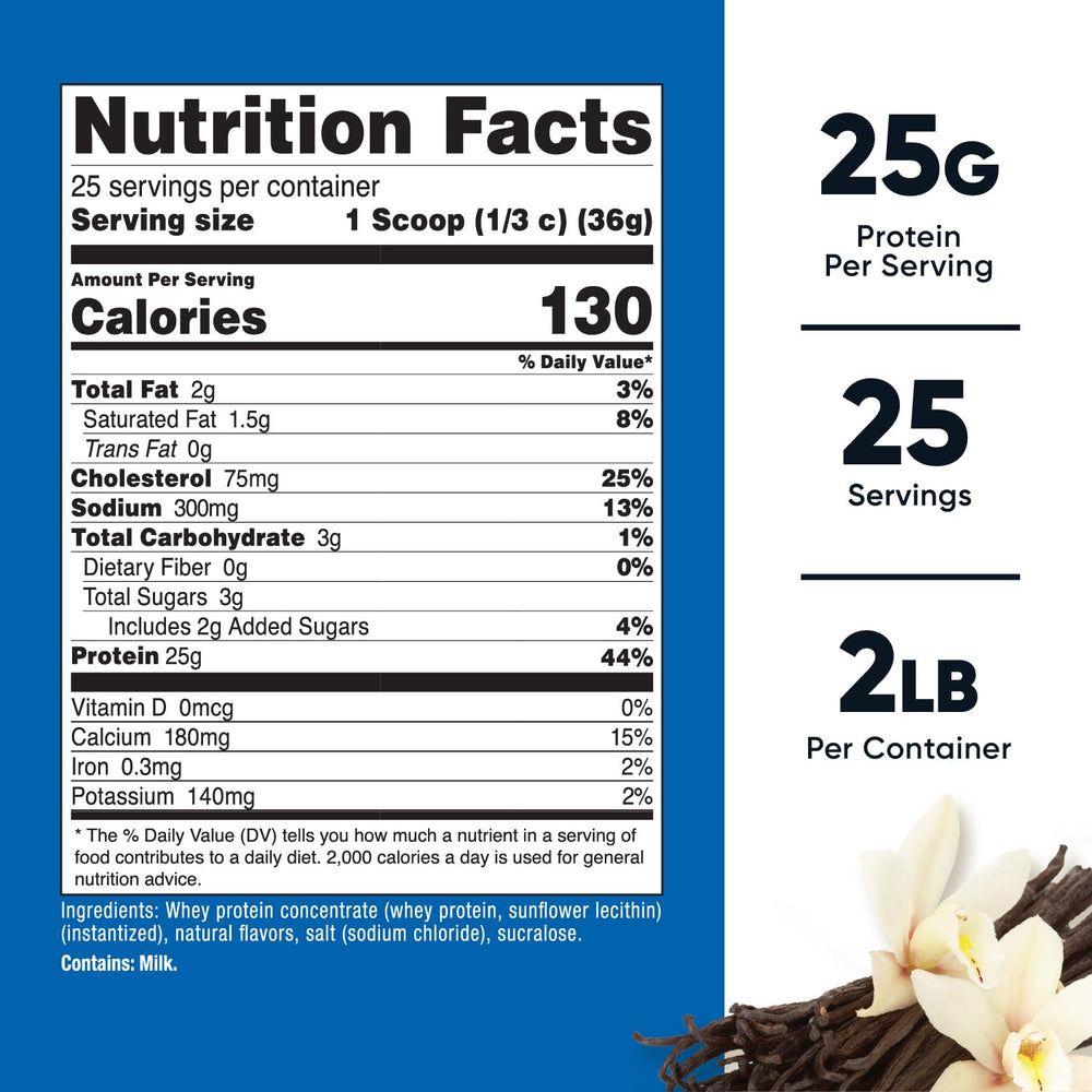 Nutricost Vanilla Whey Protein bottle highlights 28 servings for daily protein goals.