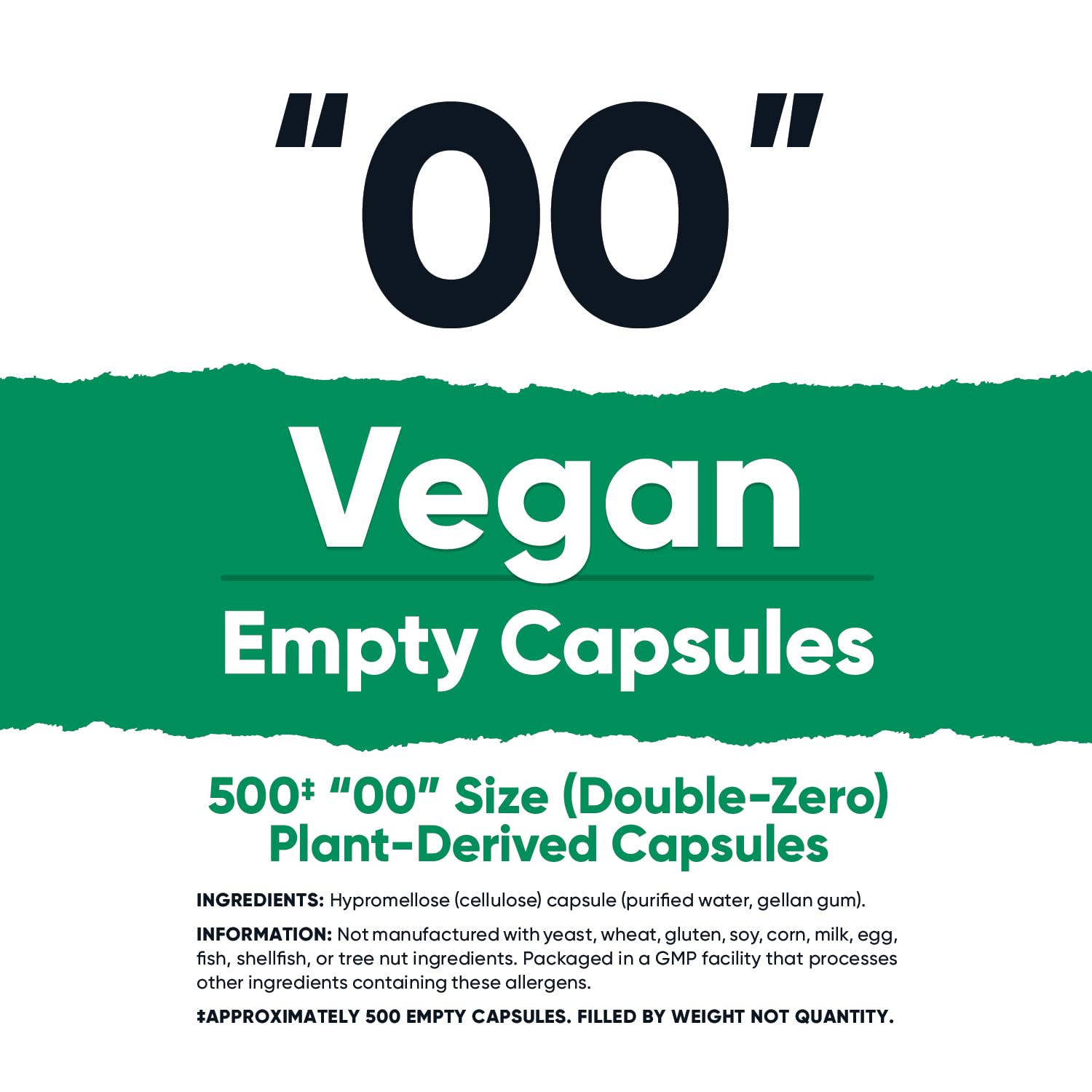 Nutricost Vegan Empty Capsules Size 00: 500-count packaging for easy refills.